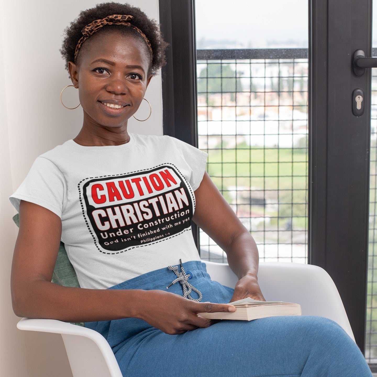 Psalms Angels "Caution Christian Under Construction" Graphic Unisex White Tee Armour