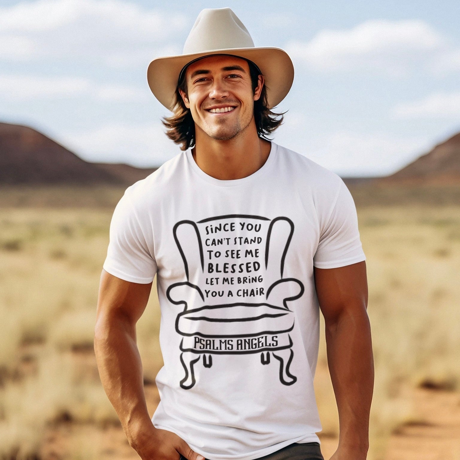 Psalms Angels "Let Me Bring You A Chair" Graphic Unisex White Tee Armour