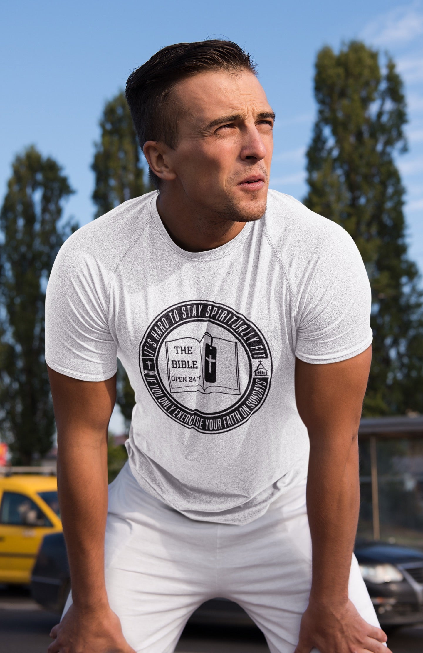 Psalms Angels "Are You Spiritually Fit?" Graphic Unisex White Tee Armour