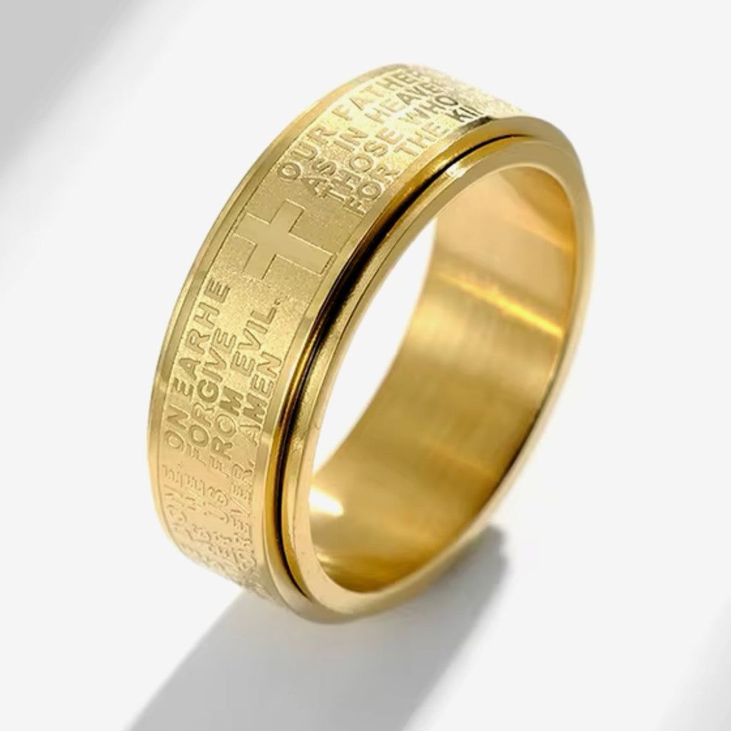 Anti Anxiety Fidget Spinner Ring Inscribed With The Lords Prayer Jewels