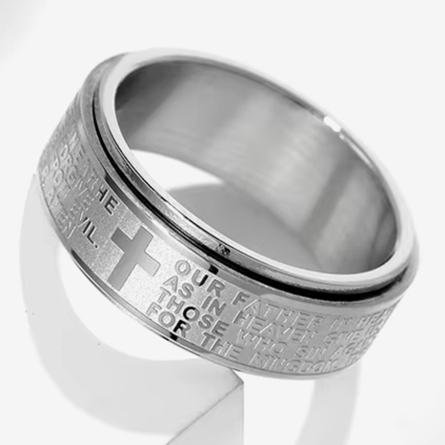 Anti Anxiety Fidget Spinner Ring Inscribed With The Lords Prayer Jewels