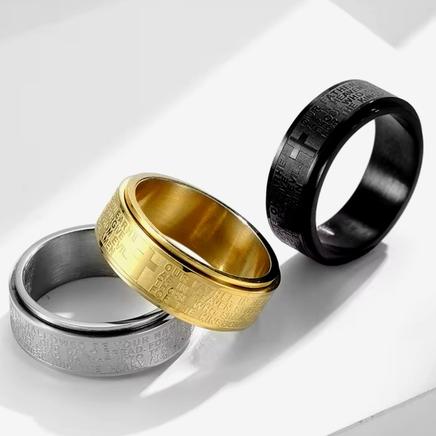 Anti Anxiety Fidget Spinner Ring Inscribed With The Lords Prayer Jewels