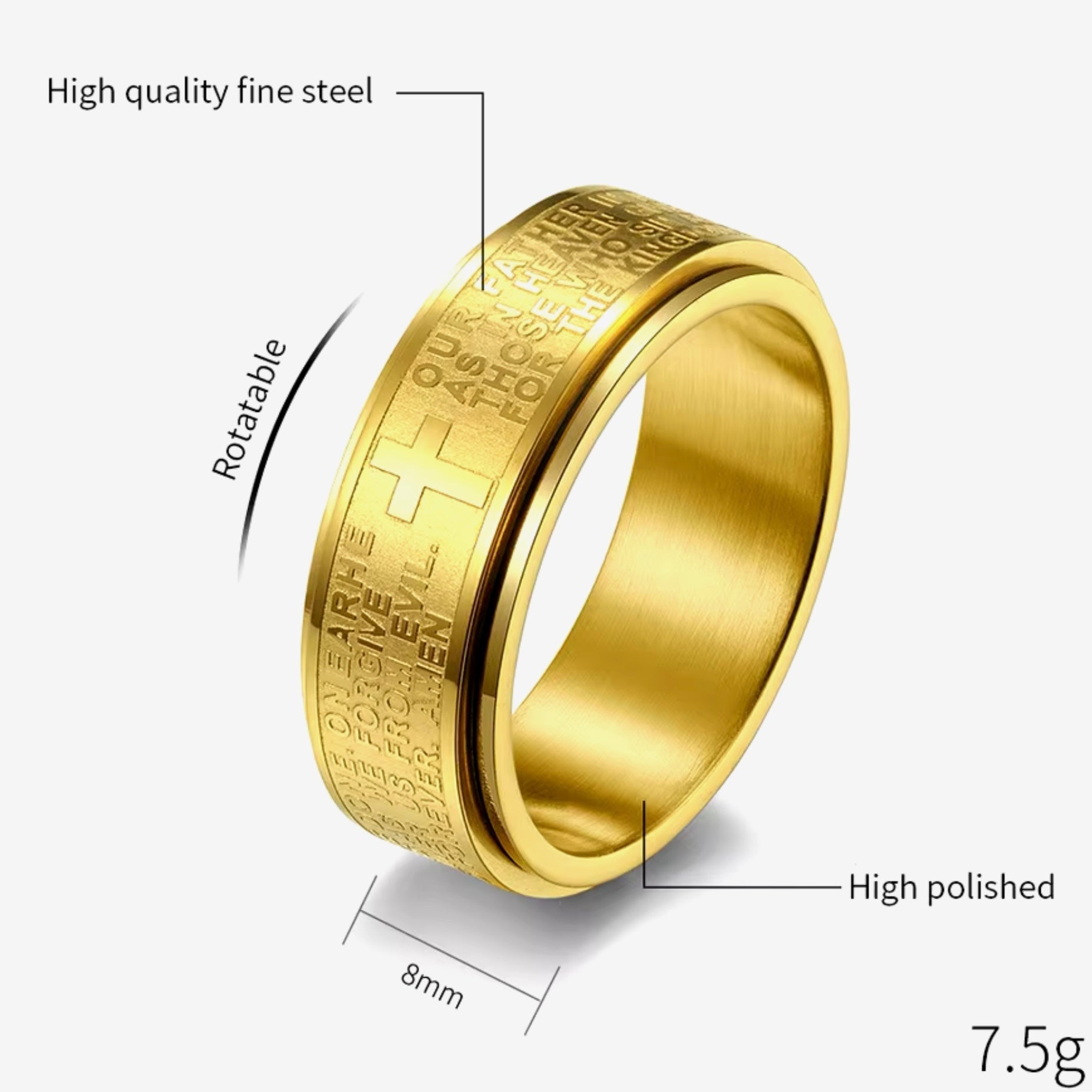 Anti Anxiety Fidget Spinner Ring Inscribed With The Lords Prayer Jewels