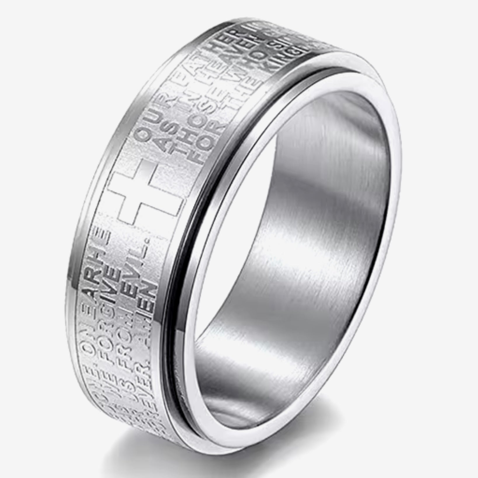 Anti Anxiety Fidget Spinner Ring Inscribed With The Lords Prayer Jewels