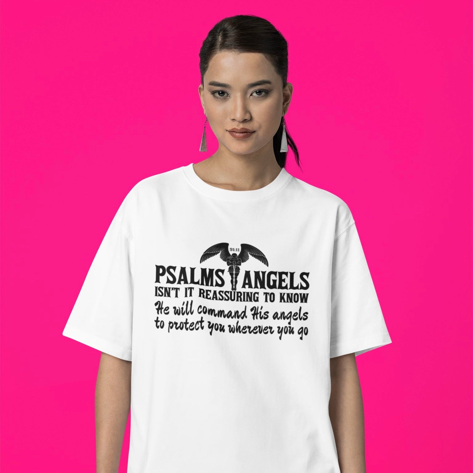 Be Reassured By Psalms Angels Unisex Oversized Boxy Lux Tee - White Armour