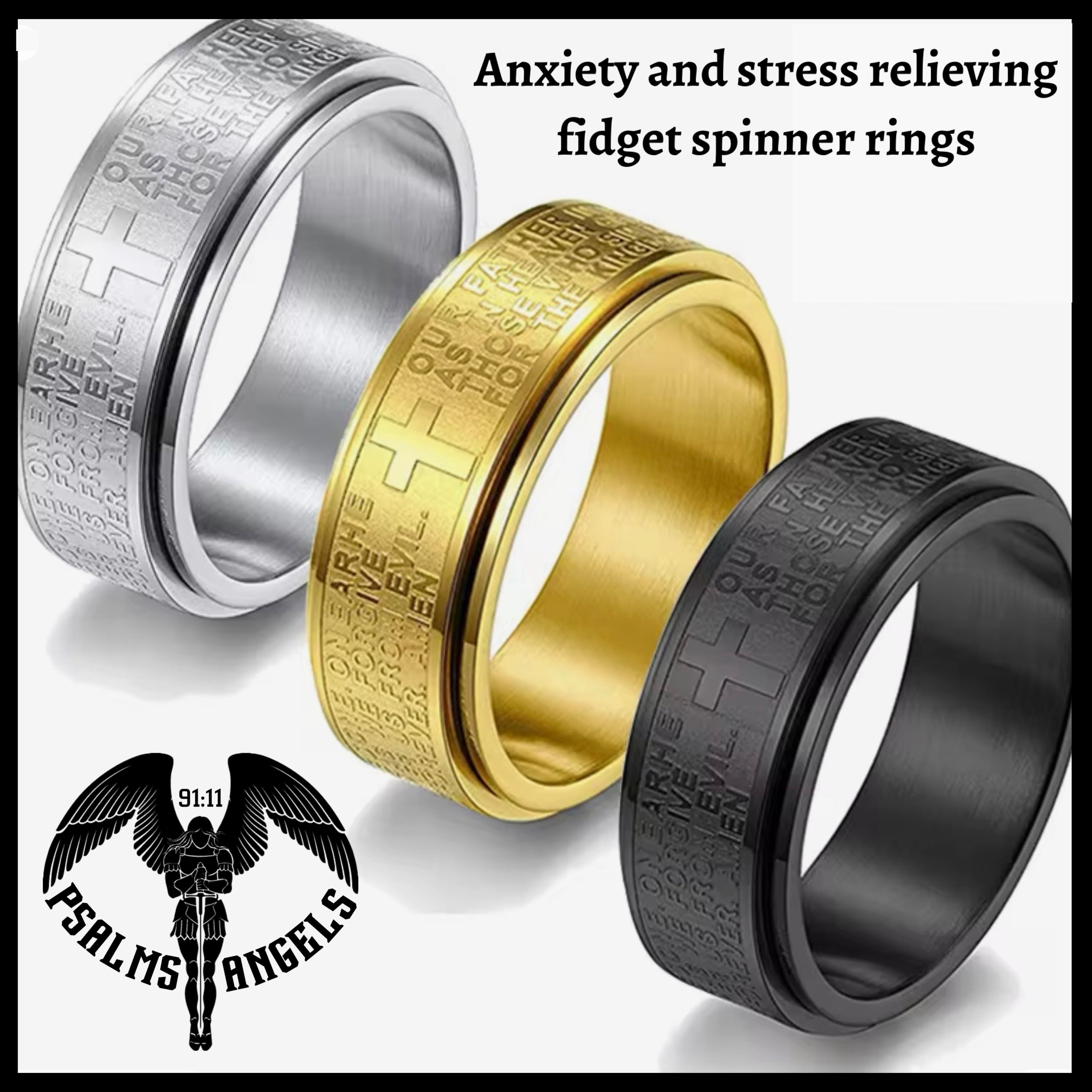 Anti Anxiety Fidget Spinner Ring Inscribed With The Lords Prayer Jewels