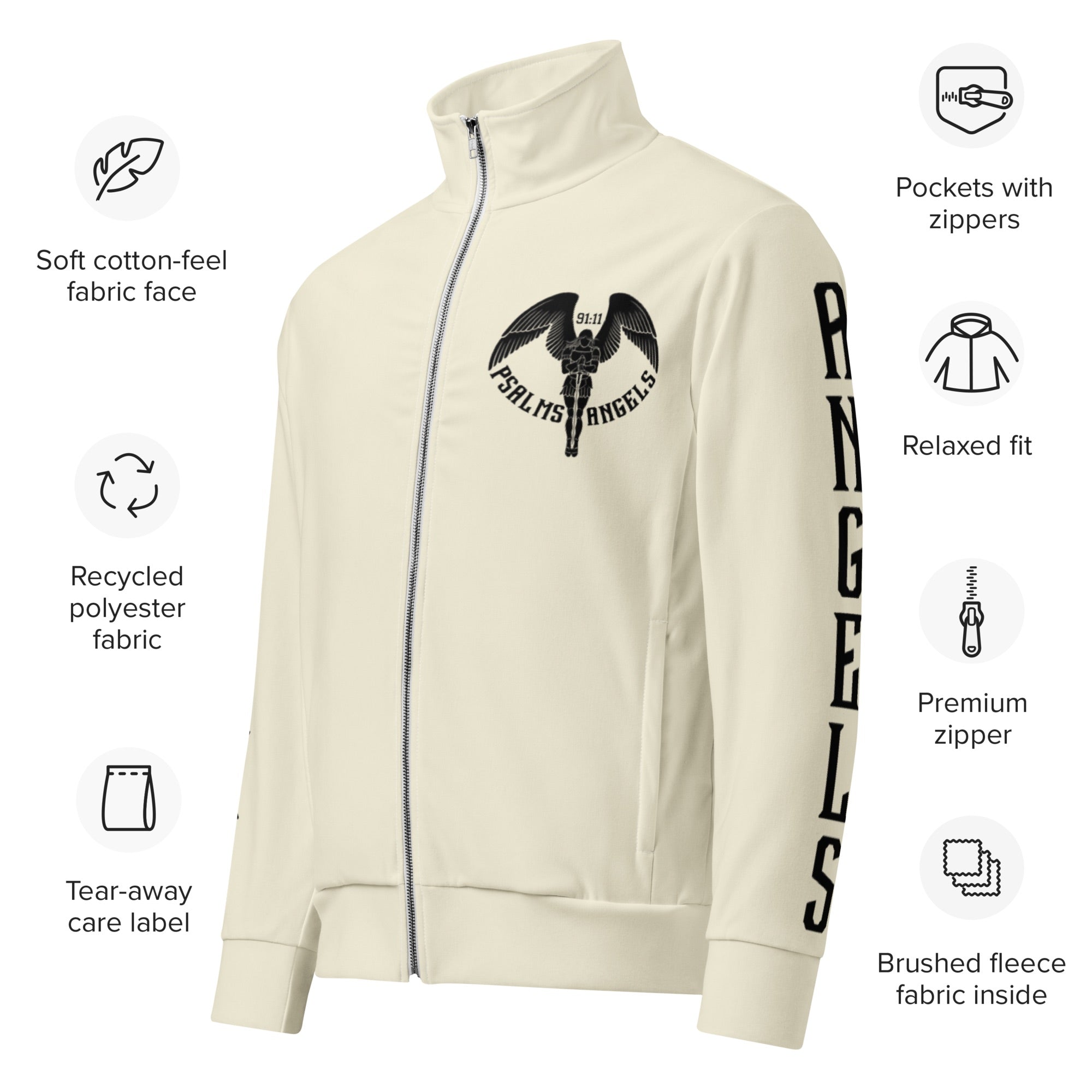One Hundred Percent Christian Off White Vegan Friendly Unisex Athleisure Jacket Psalms 91.11