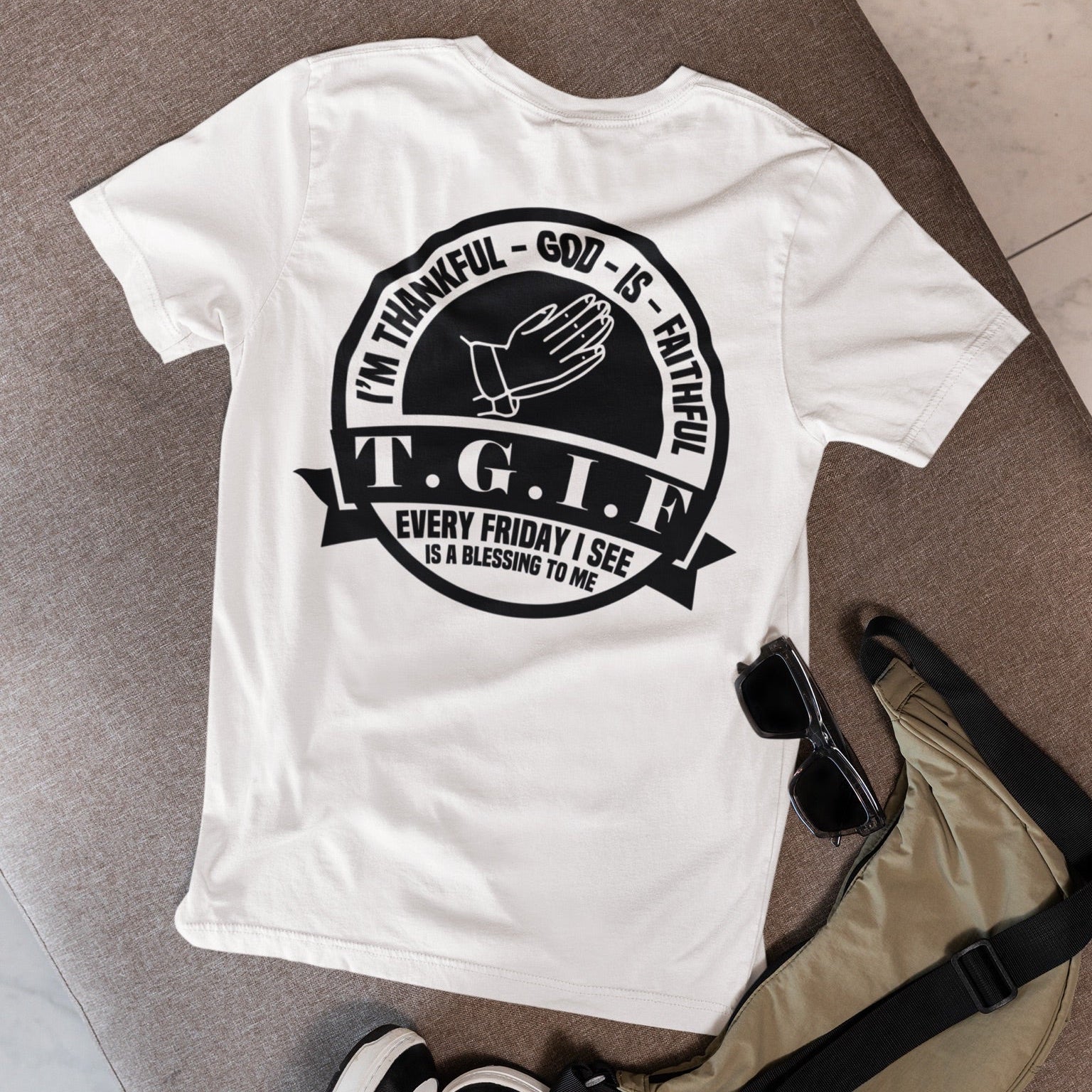 Psalms Angels "Thankful God Is Faithful" Graphic Unisex White Tee Amour