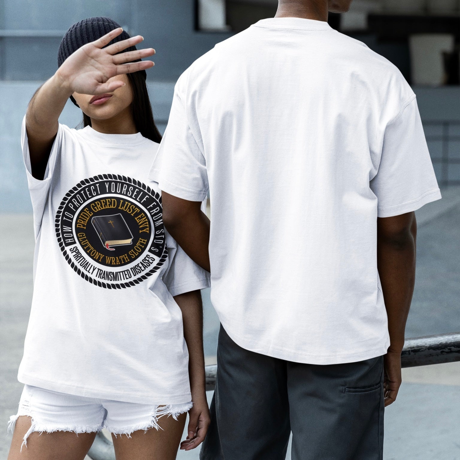 Protect Yourself From STD’s "Spirituality Transmitted Diseases" Graphic Unisex White Tee - Psalms-Angels.com