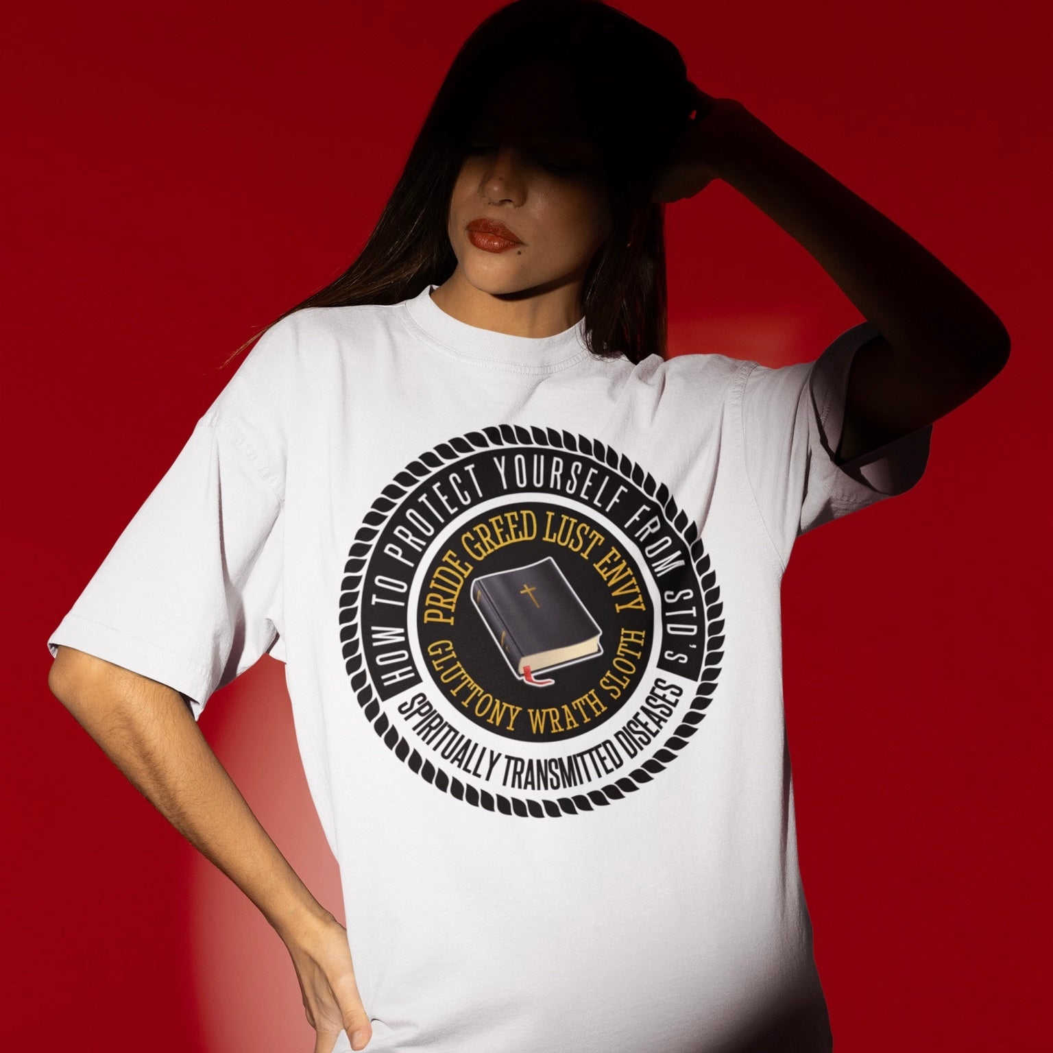 Protect Yourself From STD’s "Spirituality Transmitted Diseases" Graphic Unisex White Tee - Psalms-Angels.com