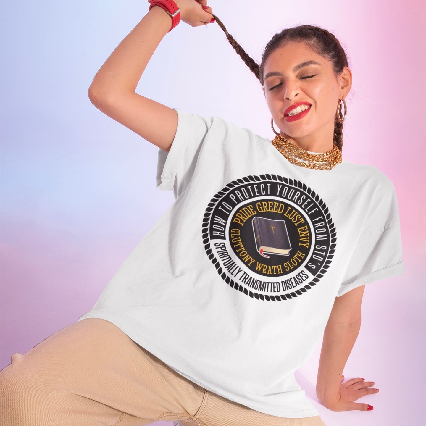 Protect Yourself From STD’s "Spirituality Transmitted Diseases" Graphic Unisex White Tee - Psalms-Angels.com