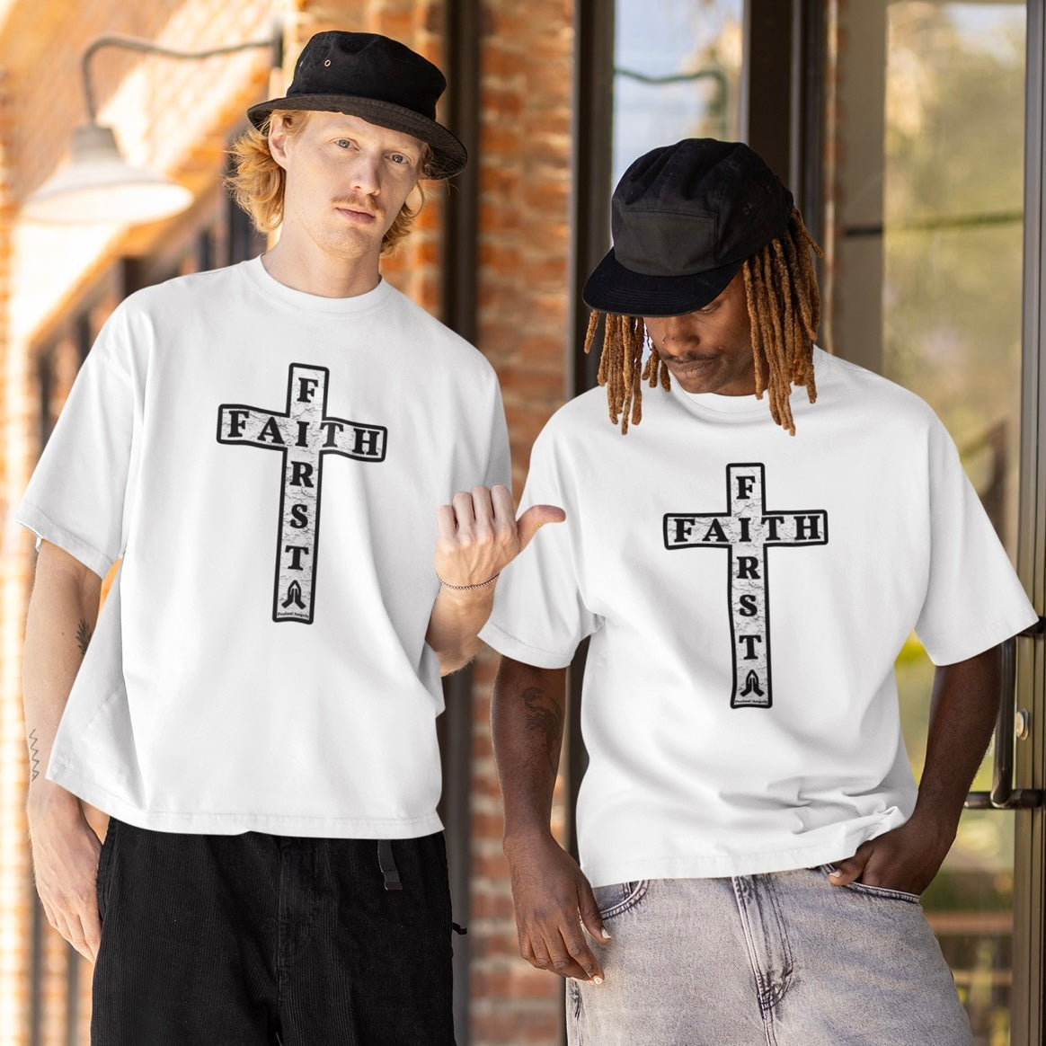 Psalms Angels "Faith First" Graphic Unisex White Tee Printify