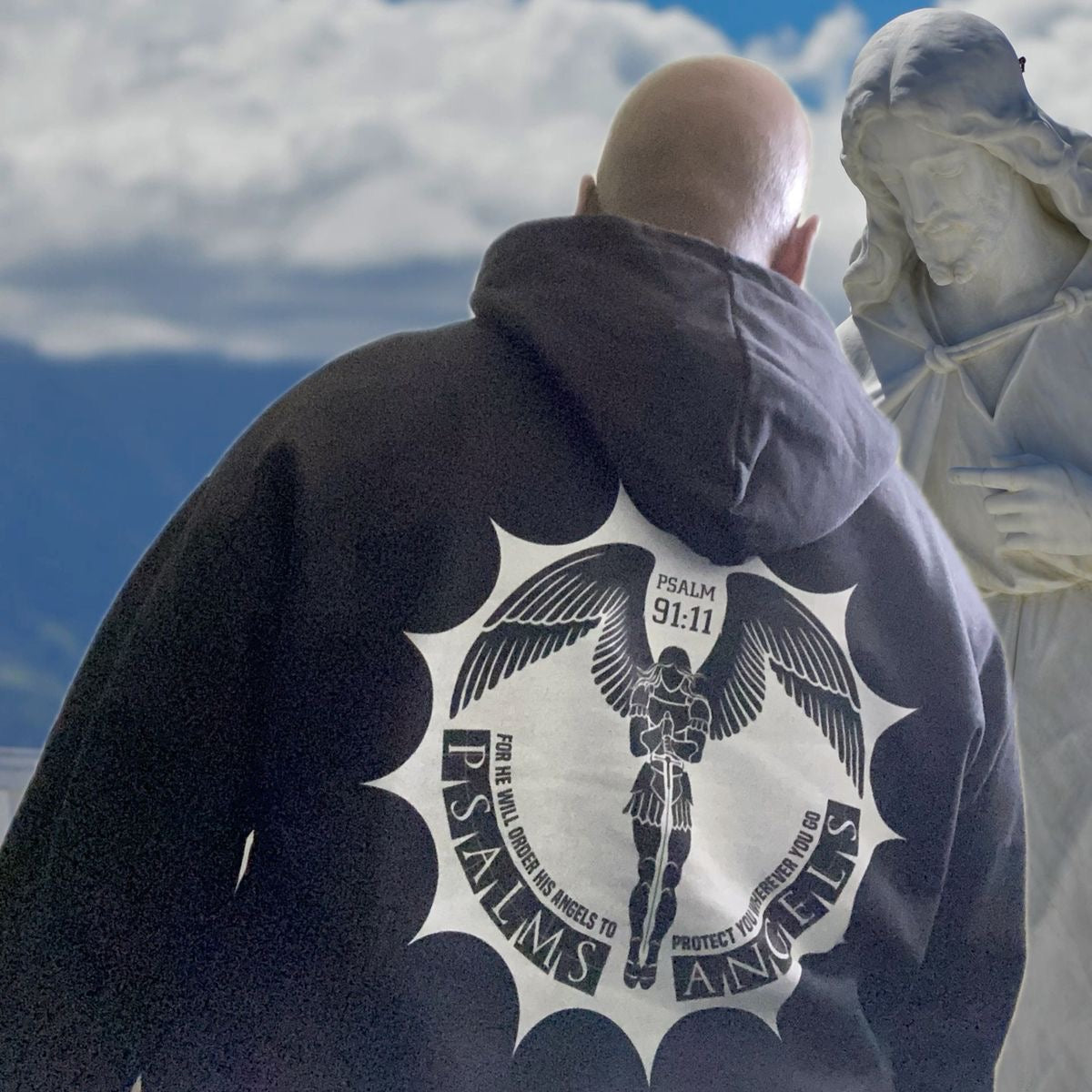 Psalms Angels "You Are A Star" Heavyweight Hidden Pocket Oversized 460GSM Halo Fleece Hoodie - Black & Charcoal ODMPOD