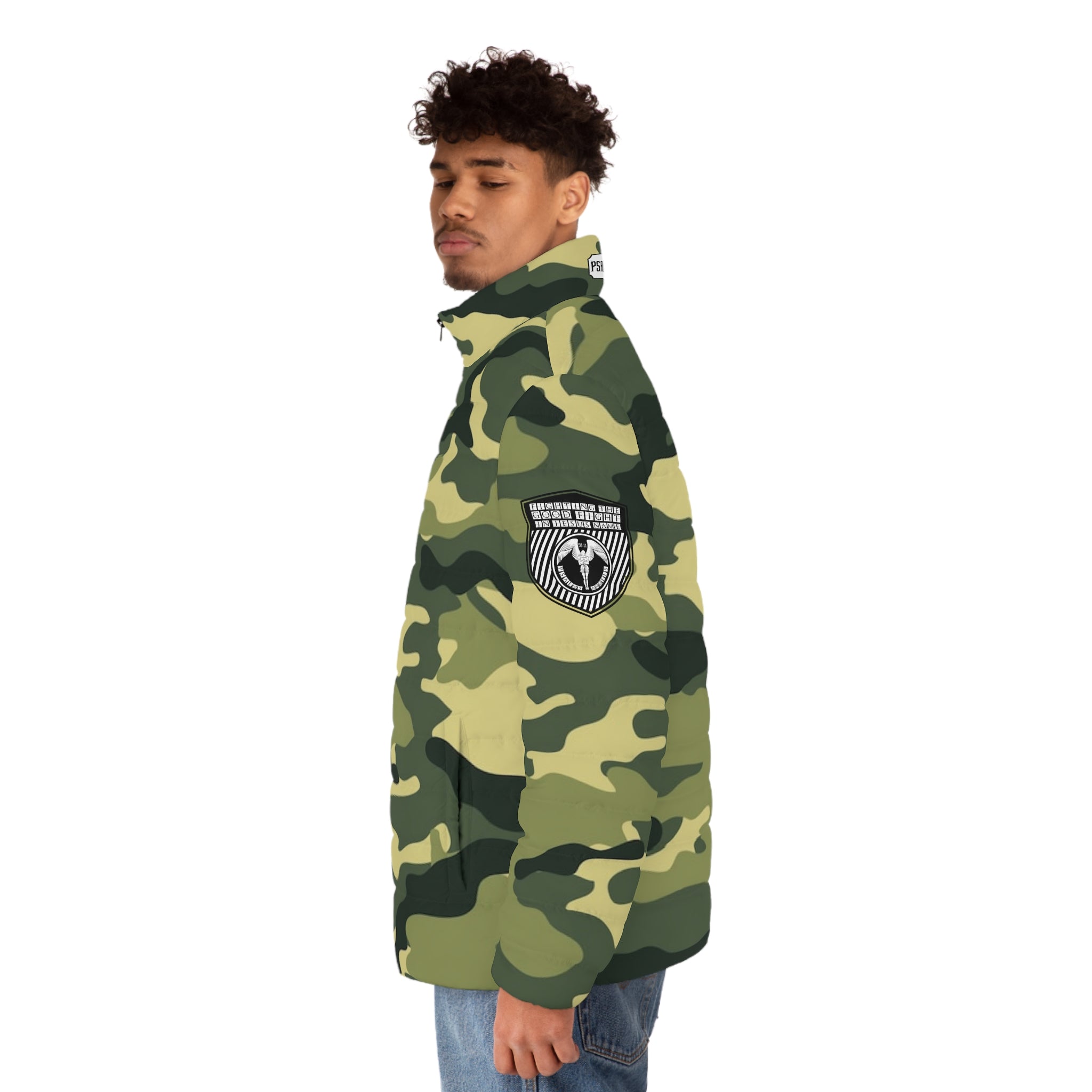 Psalms Angels Soldier Of God Men's Puffer Jacket - Camouflage Armour