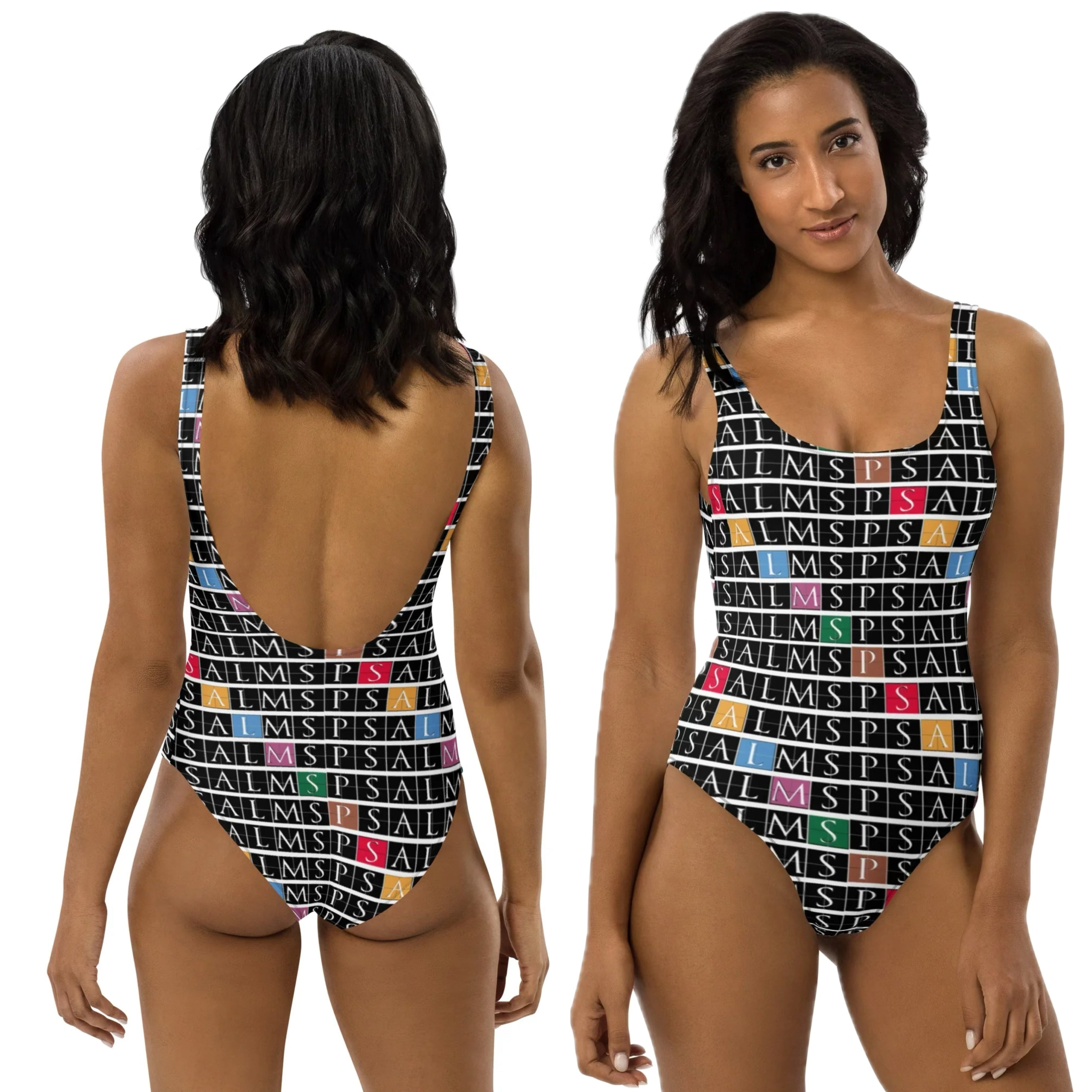 Psalm Print One-Piece Swimsuit Psalms-Angels.com