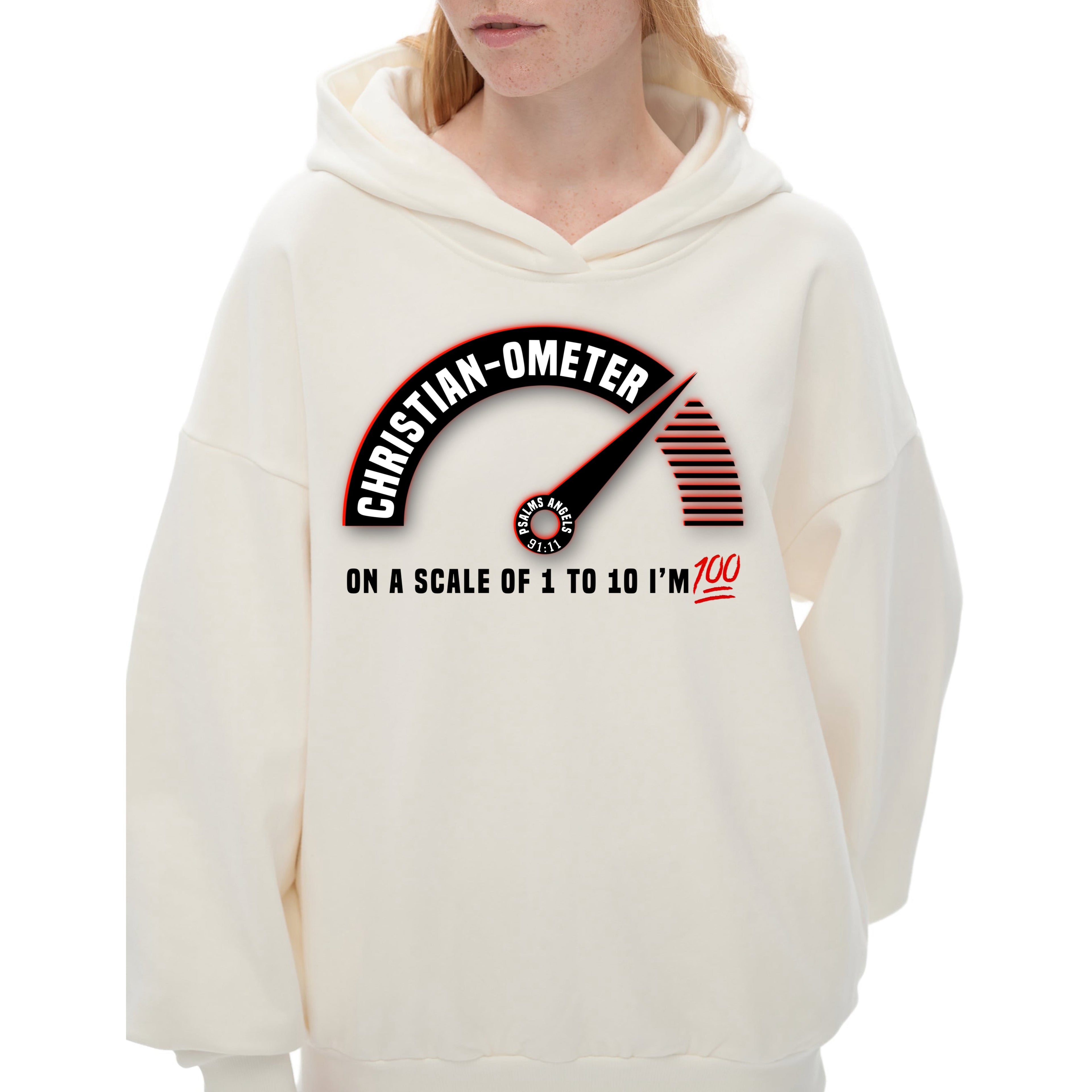 Psalms Angels "100% Christian" Heavyweight Hidden Pocket Oversized 460GSM Halo Fleece Hoodie - Bone & White ODMPOD