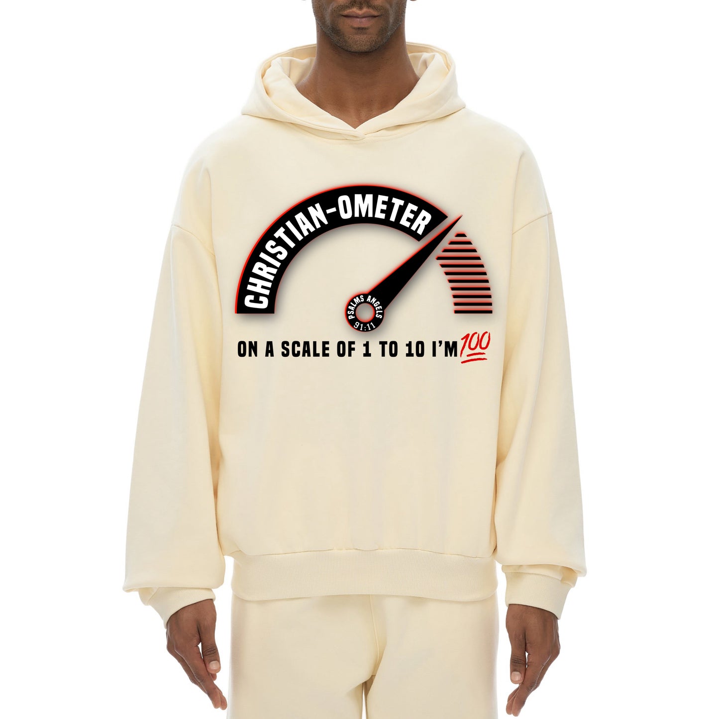 Psalms Angels "100% Christian" Heavyweight Hidden Pocket Oversized 460GSM Halo Fleece Hoodie - Bone & White