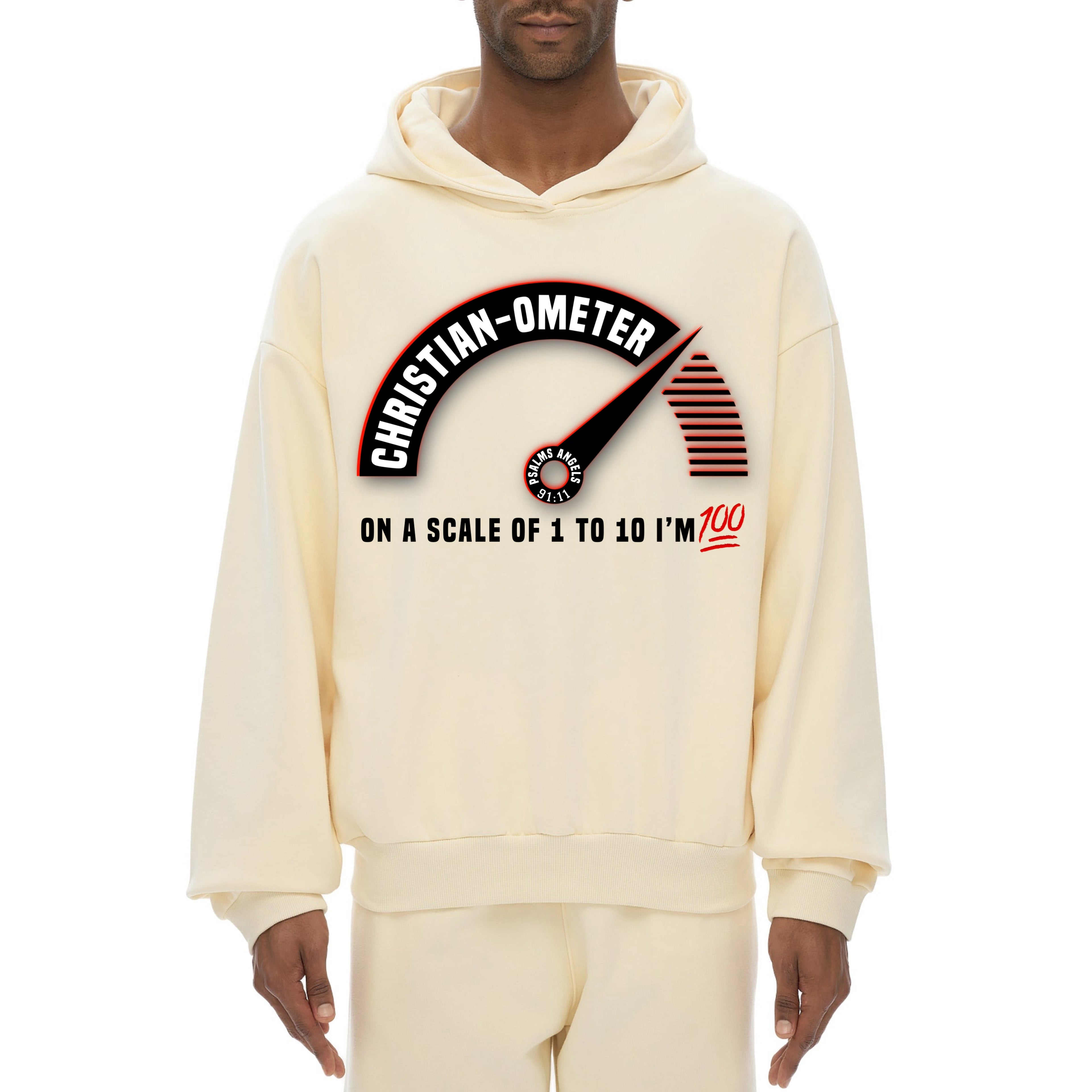 Psalms Angels "100% Christian" Heavyweight Hidden Pocket Oversized 460GSM Halo Fleece Hoodie - Bone & White ODMPOD
