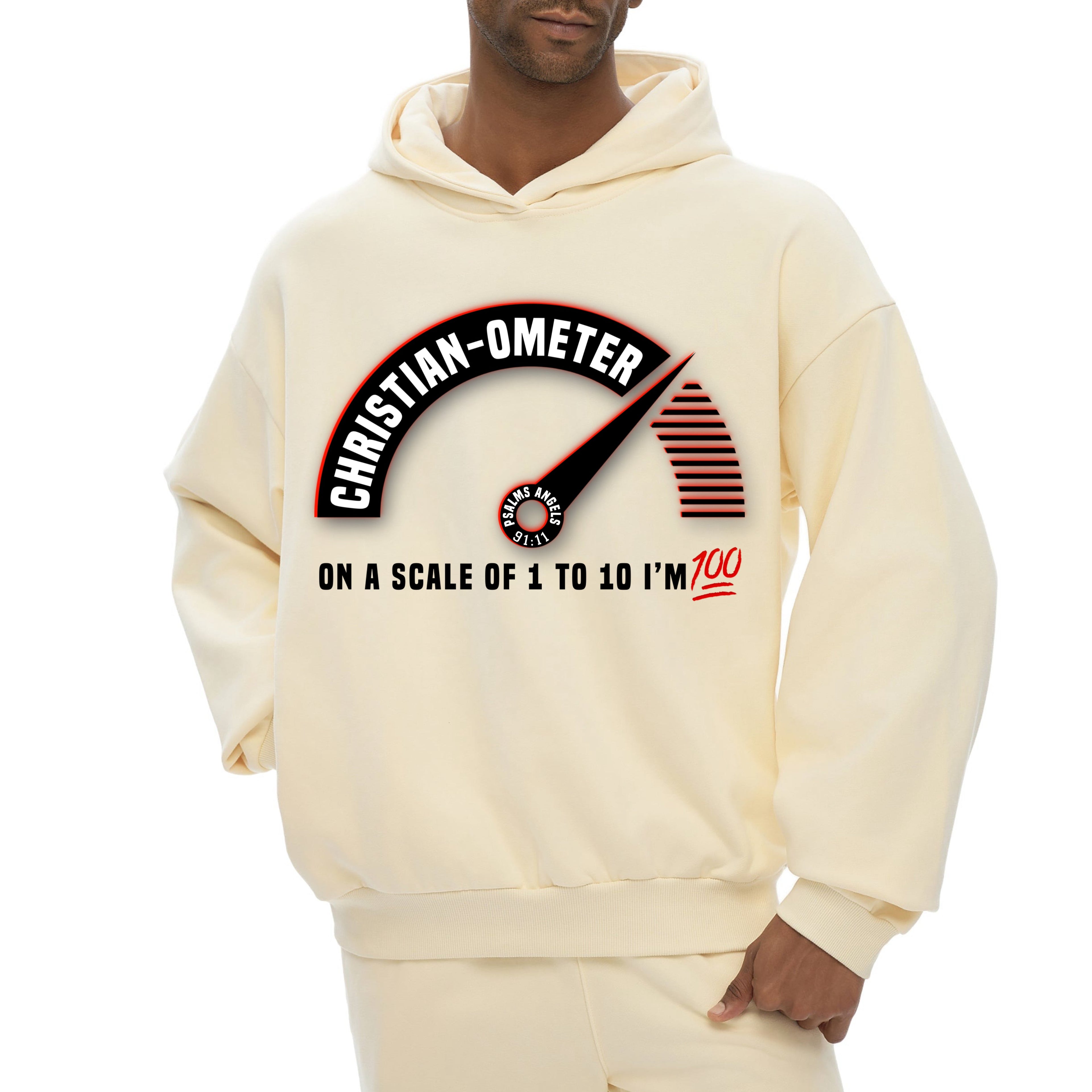 Psalms Angels "100% Christian" Heavyweight Hidden Pocket Oversized 460GSM Halo Fleece Hoodie - Bone & White ODMPOD