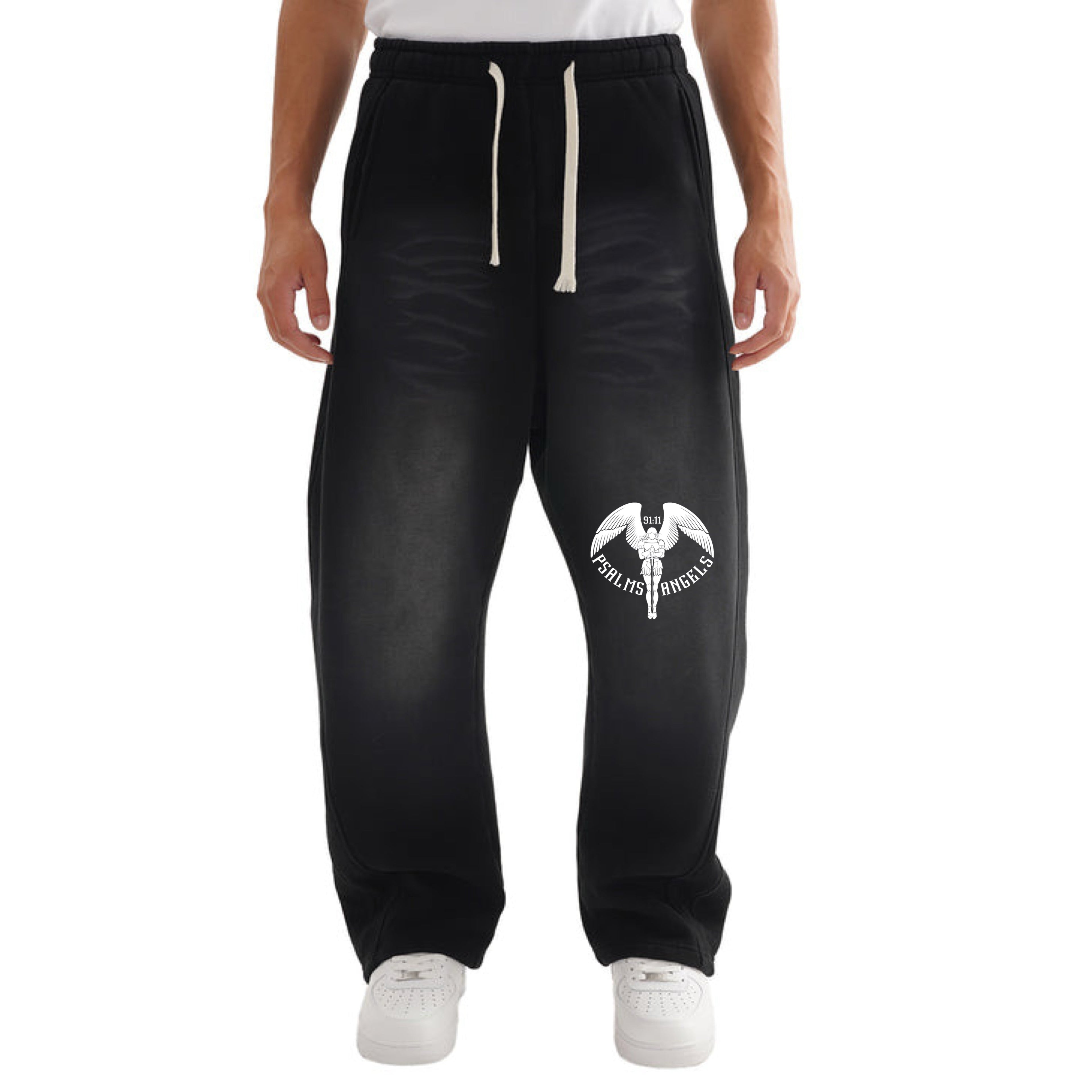 Psalms Angels Sunfaded Curved Blade Sweatpants - Black ODMPOD