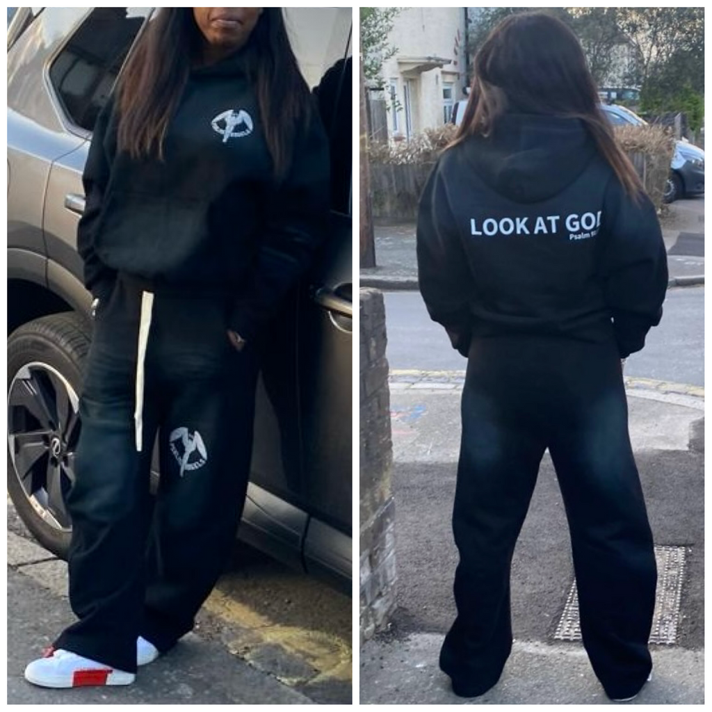 Look At God Frayed & Sun-faded Unisex Boxy Black Hoodie