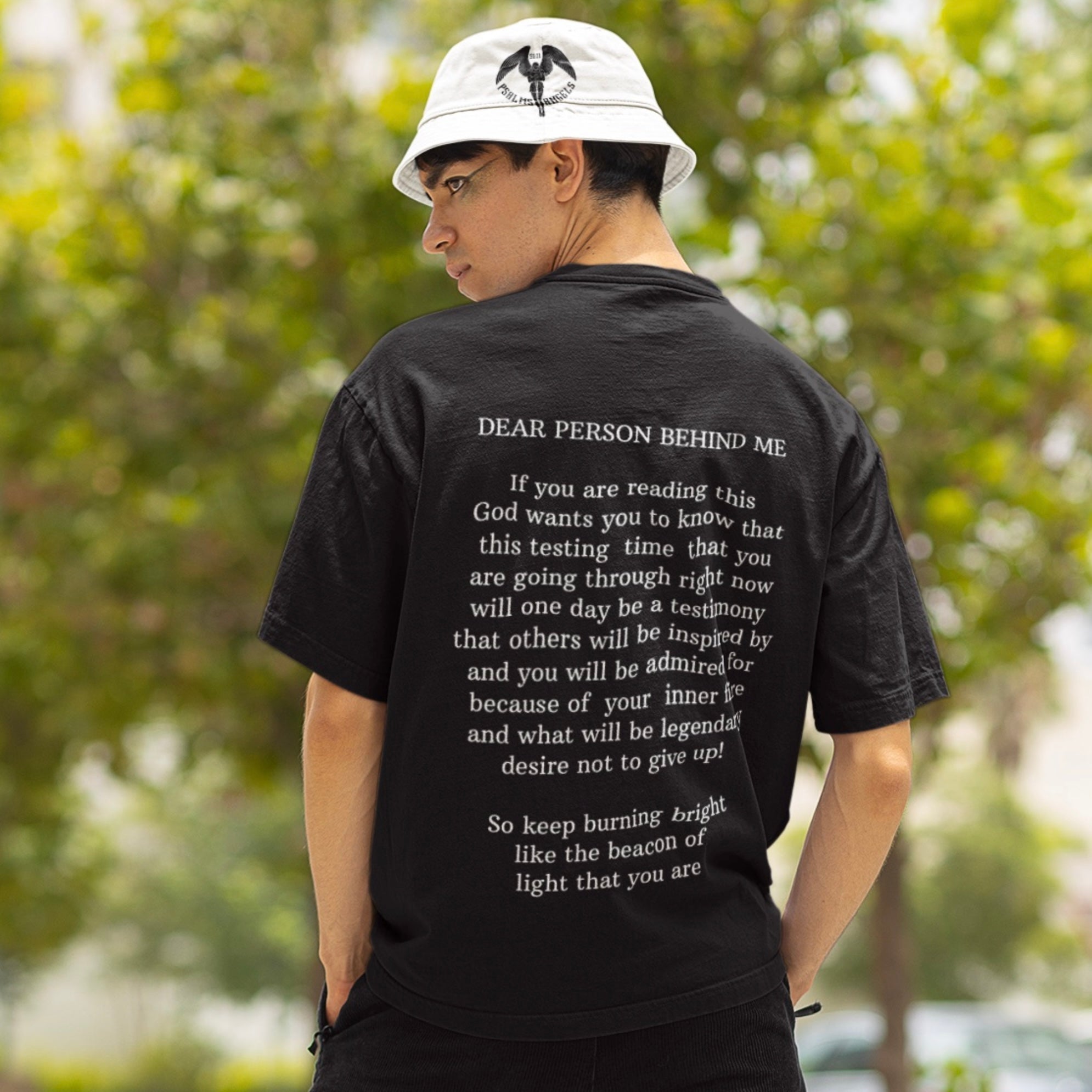 Psalms Angels "Dear Person Behind Me" Graphic Unisex Black Tee Amour