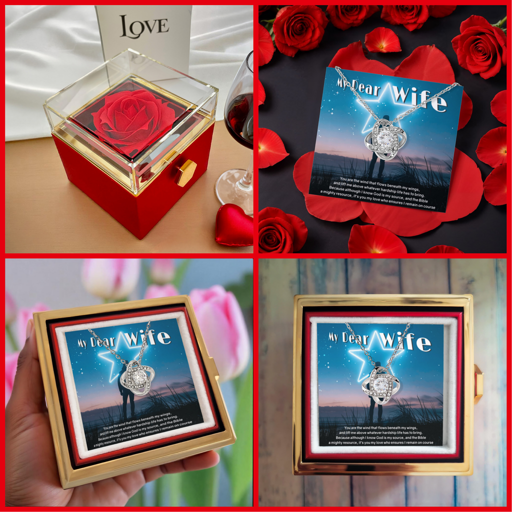 Life Has Never Been More Rosey Love Knot Necklace With Revolving Rose Presentation Box ShineOn Fulfillment