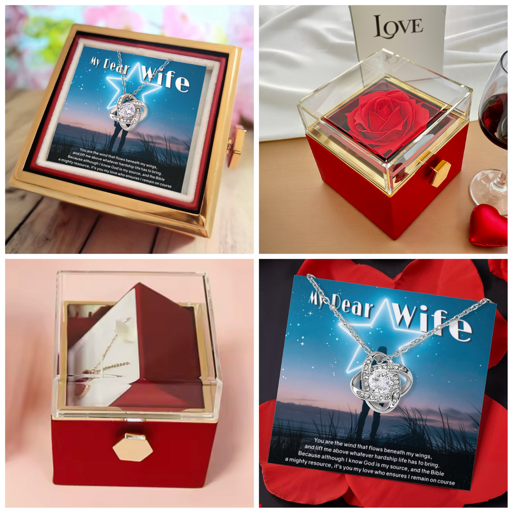 Life Has Never Been More Rosey Love Knot Necklace With Revolving Rose Presentation Box ShineOn Fulfillment