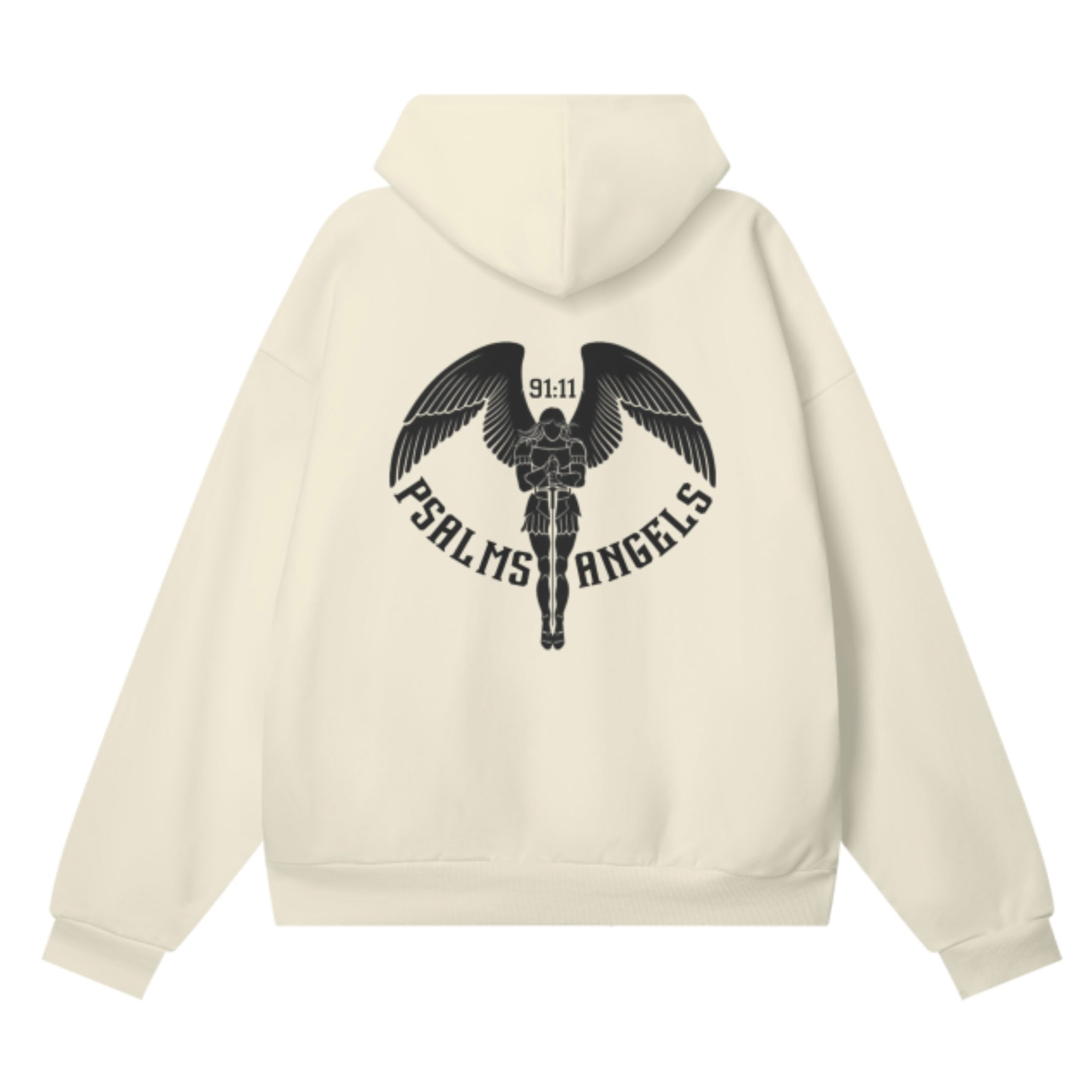 Psalms Angels Heavyweight Hidden Pocket Oversized Halo Fleece Hoodie - White & Bone ODMPOD