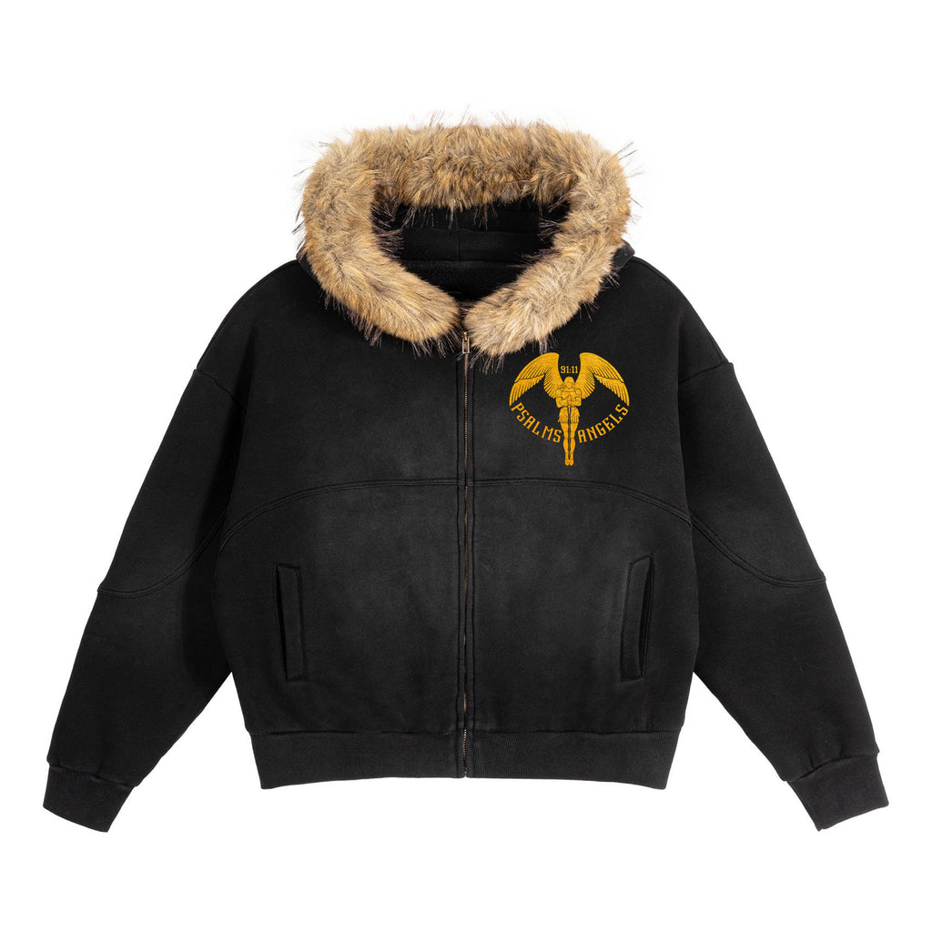 Sun Fade Boxy Detachable Fur Hoodie ODMPOD