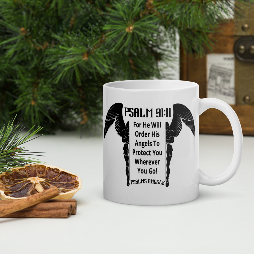 Psalms Angels White glossy mug Psalms 91.11