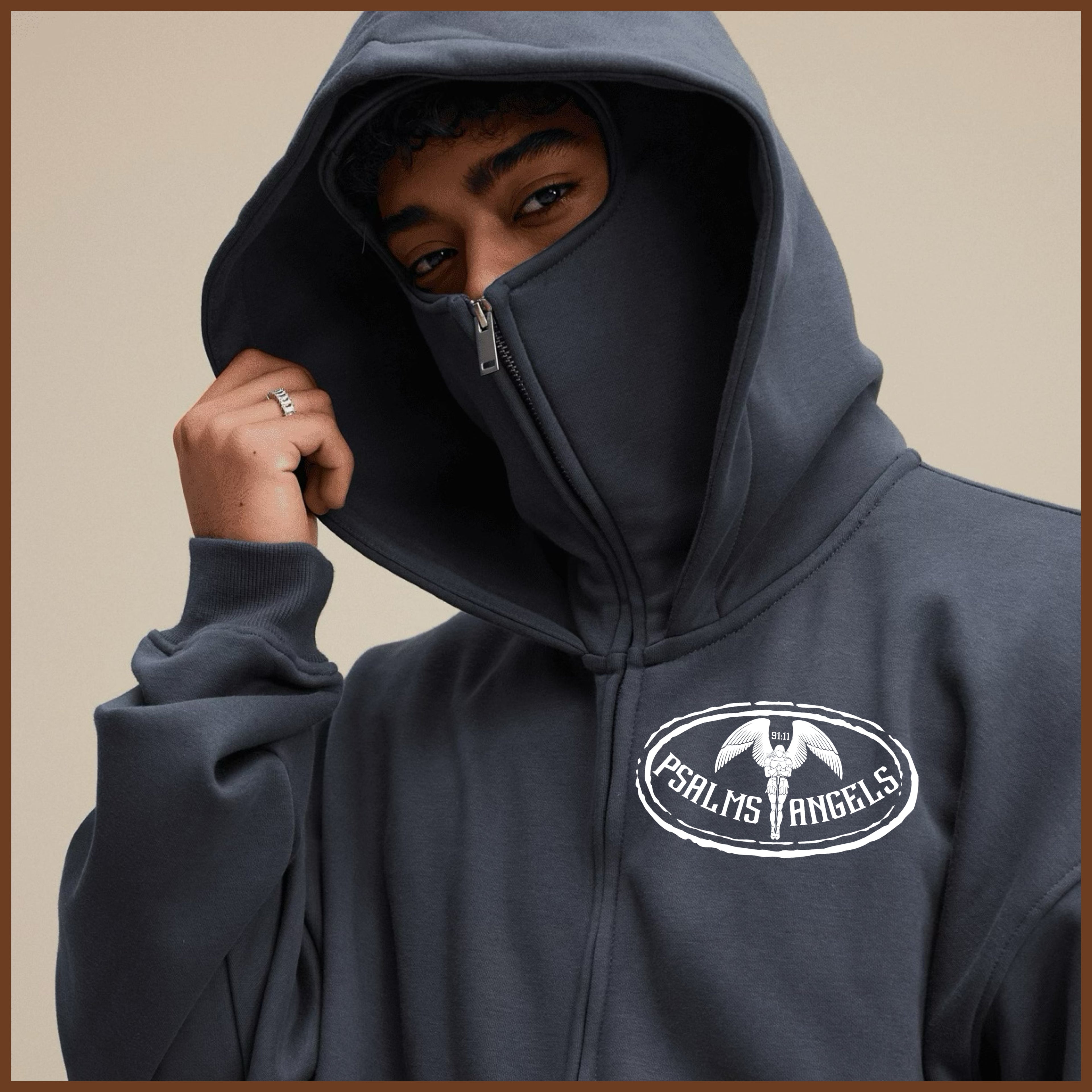 Psalms Angels Windproof Zip-Up Face Mask Hoodie Plus1