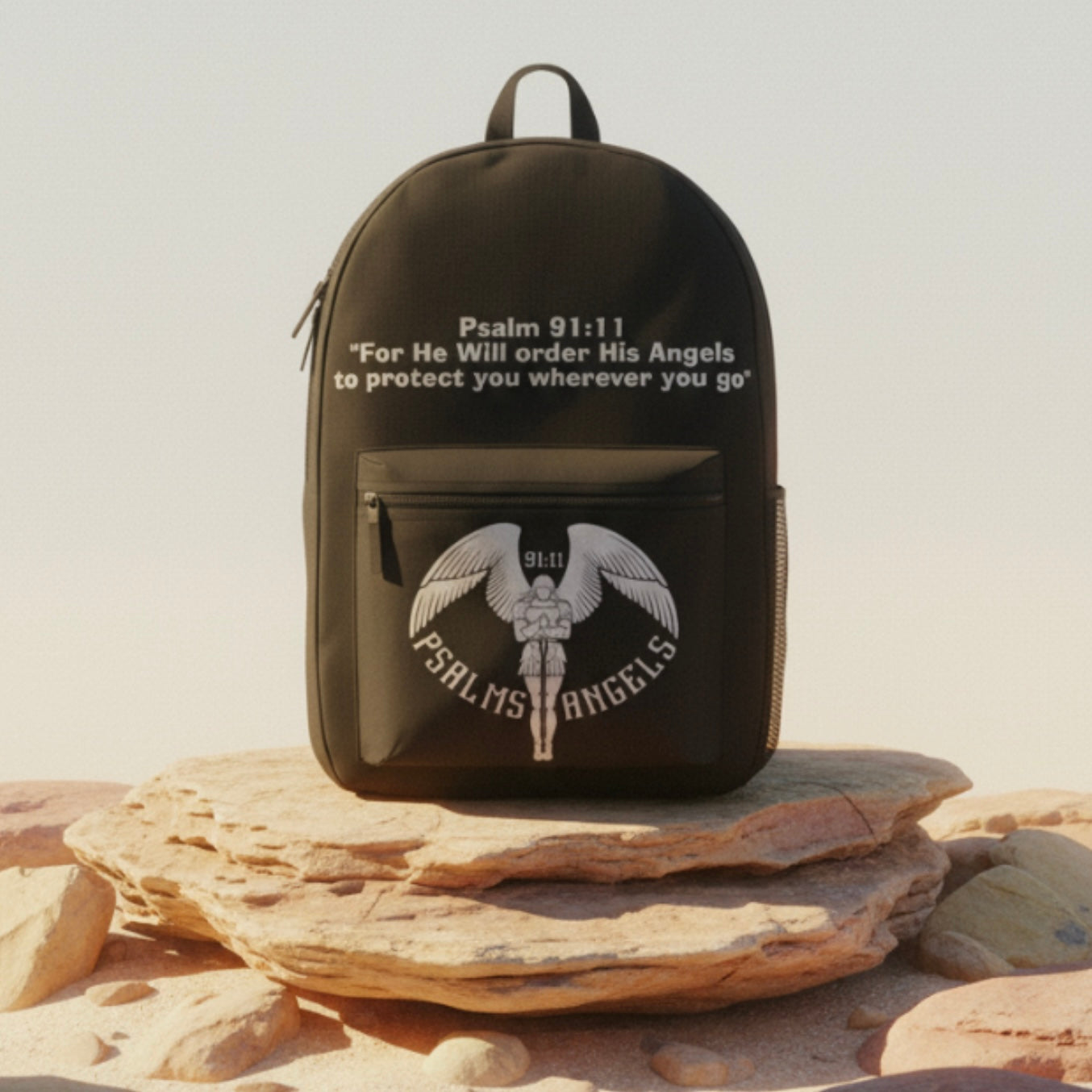 Spacious Laptop & Water Bottle Carrying Psalms Angels Black Backpack Psalms 118.1