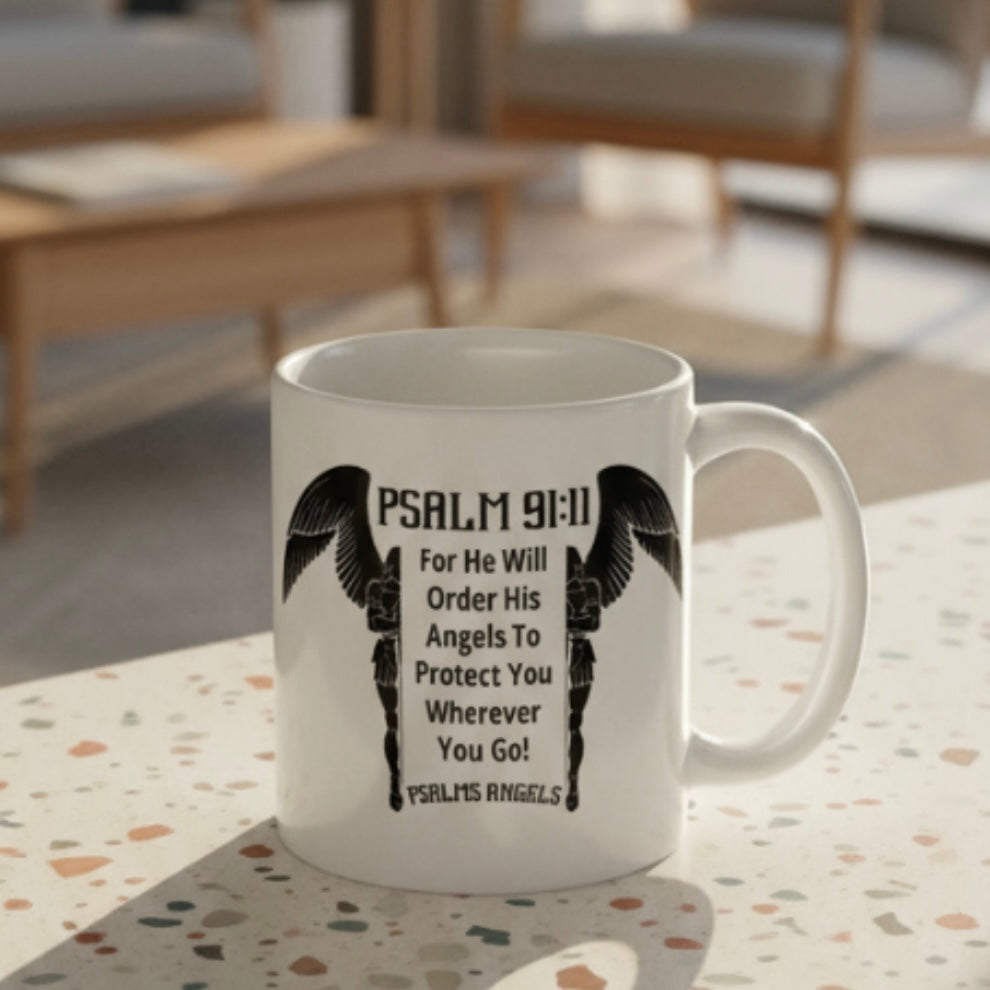 Psalms Angels Psalm 91:11 Bible Verse White Glossy Mug Psalms 91.11
