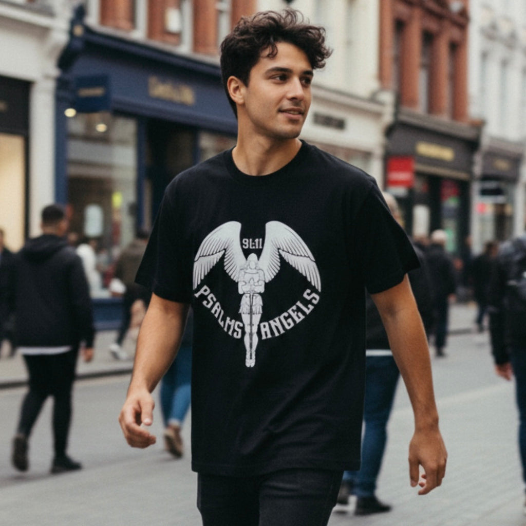 Psalms Angels Unisex Oversized Boxy Lux Teeshirt - Black Armour