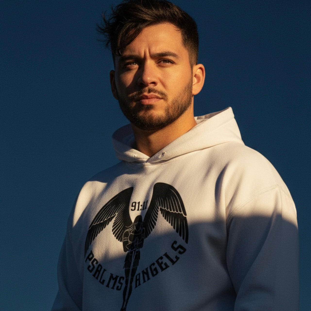 Psalms Angels Unisex Premium Heavyweight 100% Organic Cotton Hoodie - White Psalms 91.11