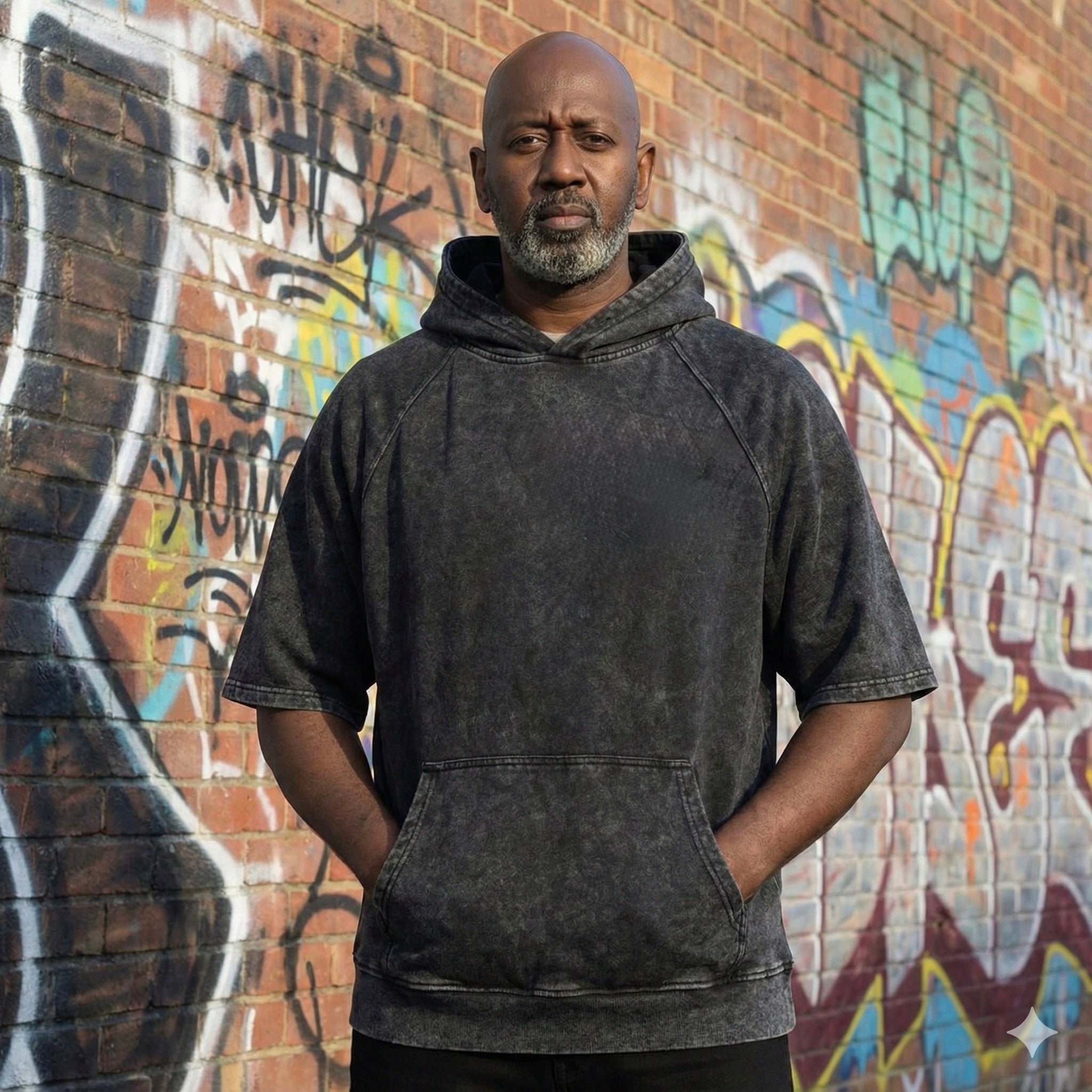 Snow Washed Hooded Boxy Thick T-Shirt - Black