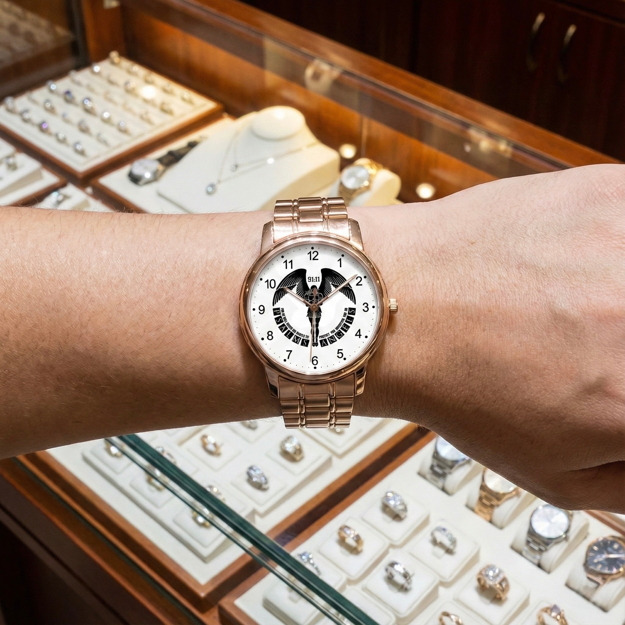 Psalms Angels Stainless Steel Folding Clasp Quartz Watch Jetting