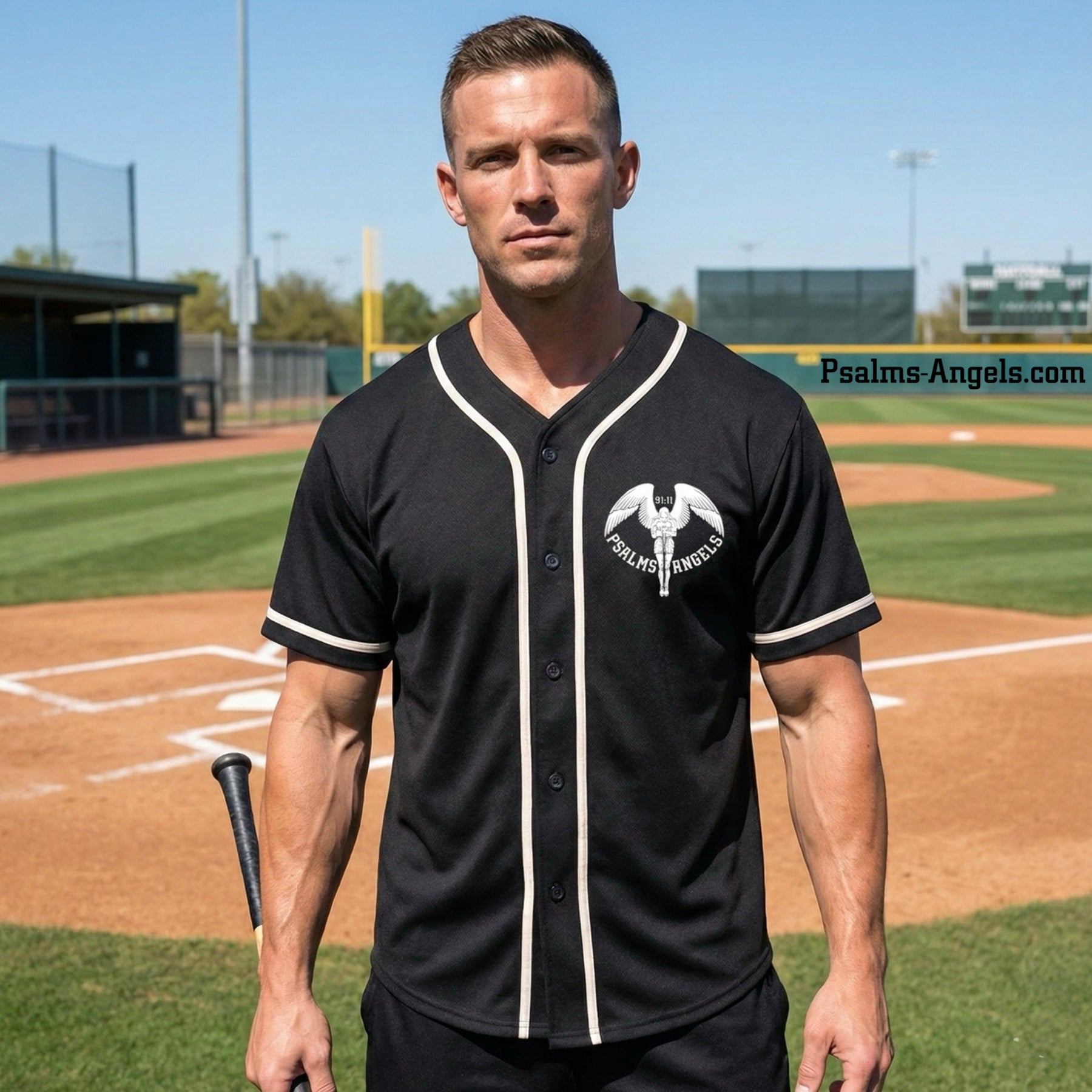 Psalms Angels Baseball Jersey - Black & Red ODMPOD