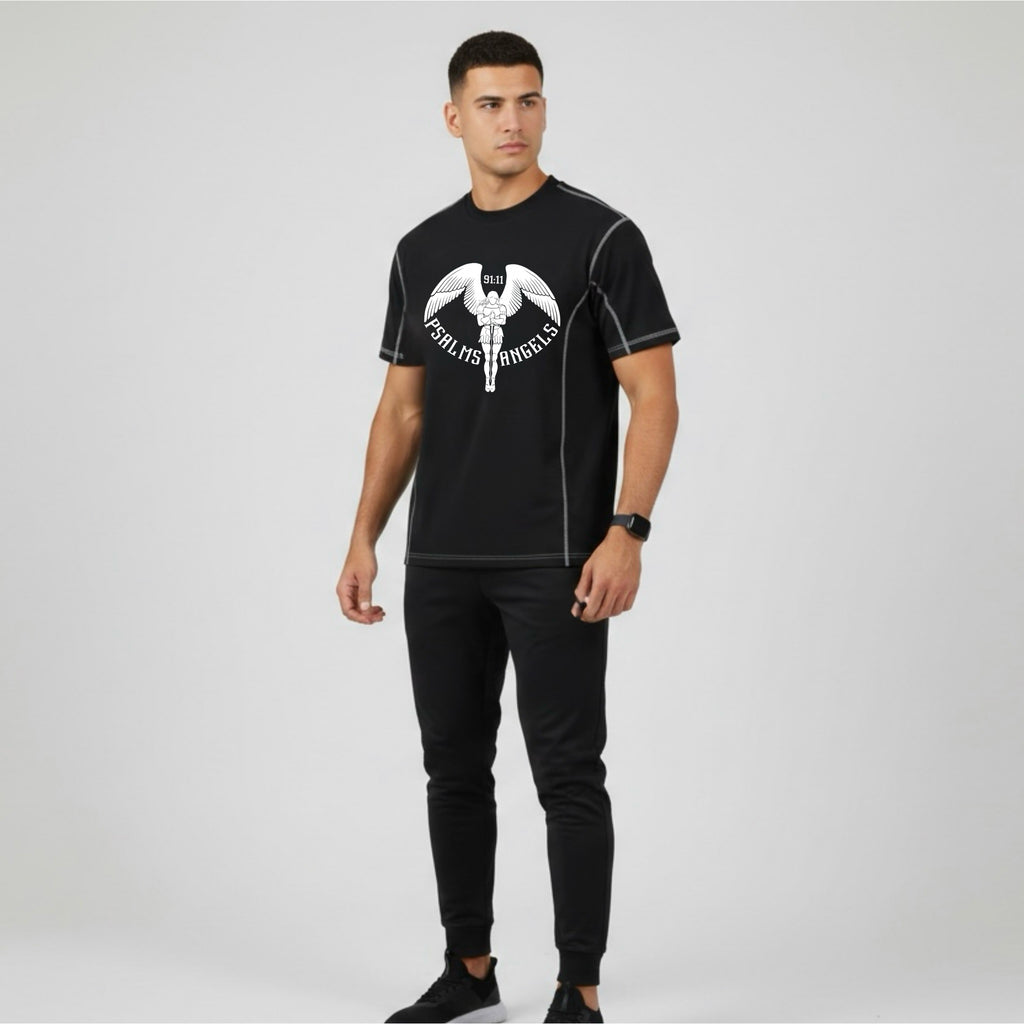 Psalms Angels Contrast-Stitched Cotton T-Shirt - Black