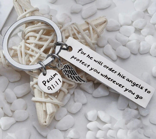 PSALM 91:11 RECTANGULAR KEYRING