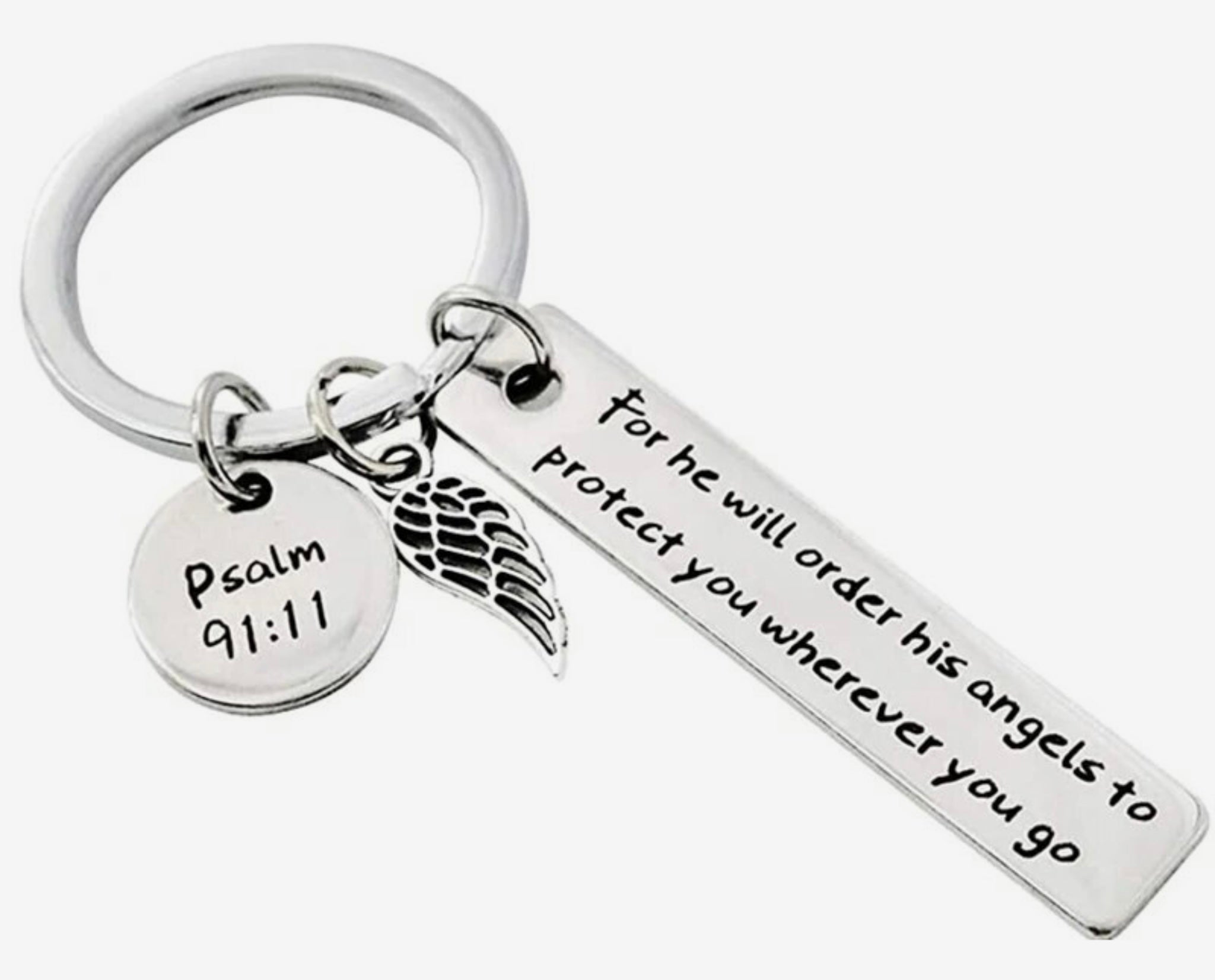 Bible Verse Of Protection Psalm 91:11 Rectangular Keyring Psalms-Angels.com