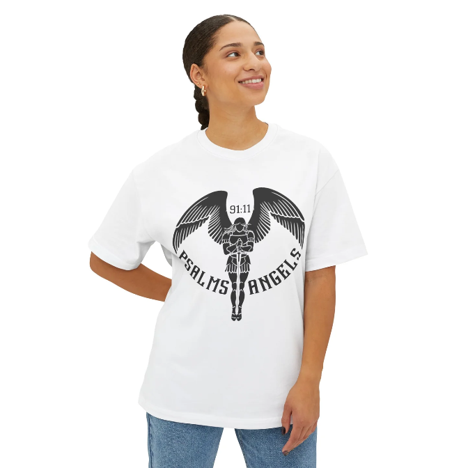 Psalms Angels Unisex Oversized Boxy Lux Teeshirt - White