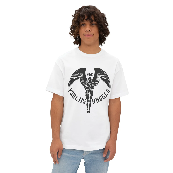 Psalms Angels Unisex Oversized Boxy Lux Teeshirt - White