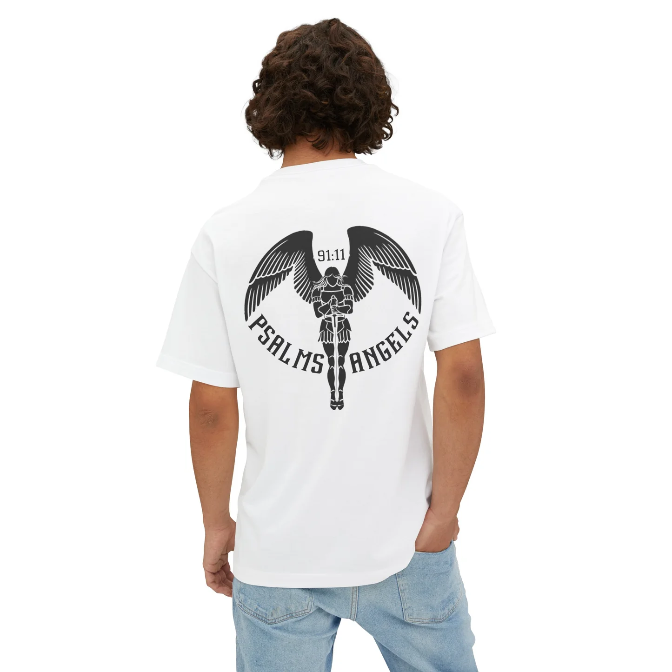 Psalms Angels Unisex Oversized Boxy Lux Rear Printed Teeshirt - White