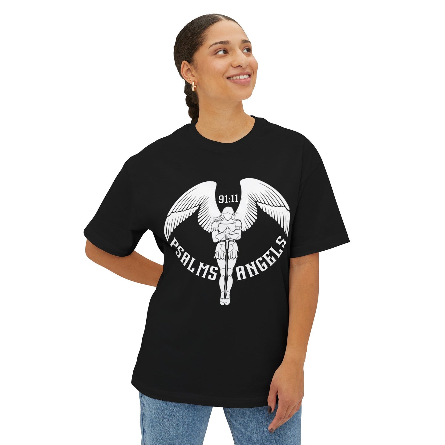 Psalms Angels Unisex Oversized Boxy Lux Teeshirt - Black