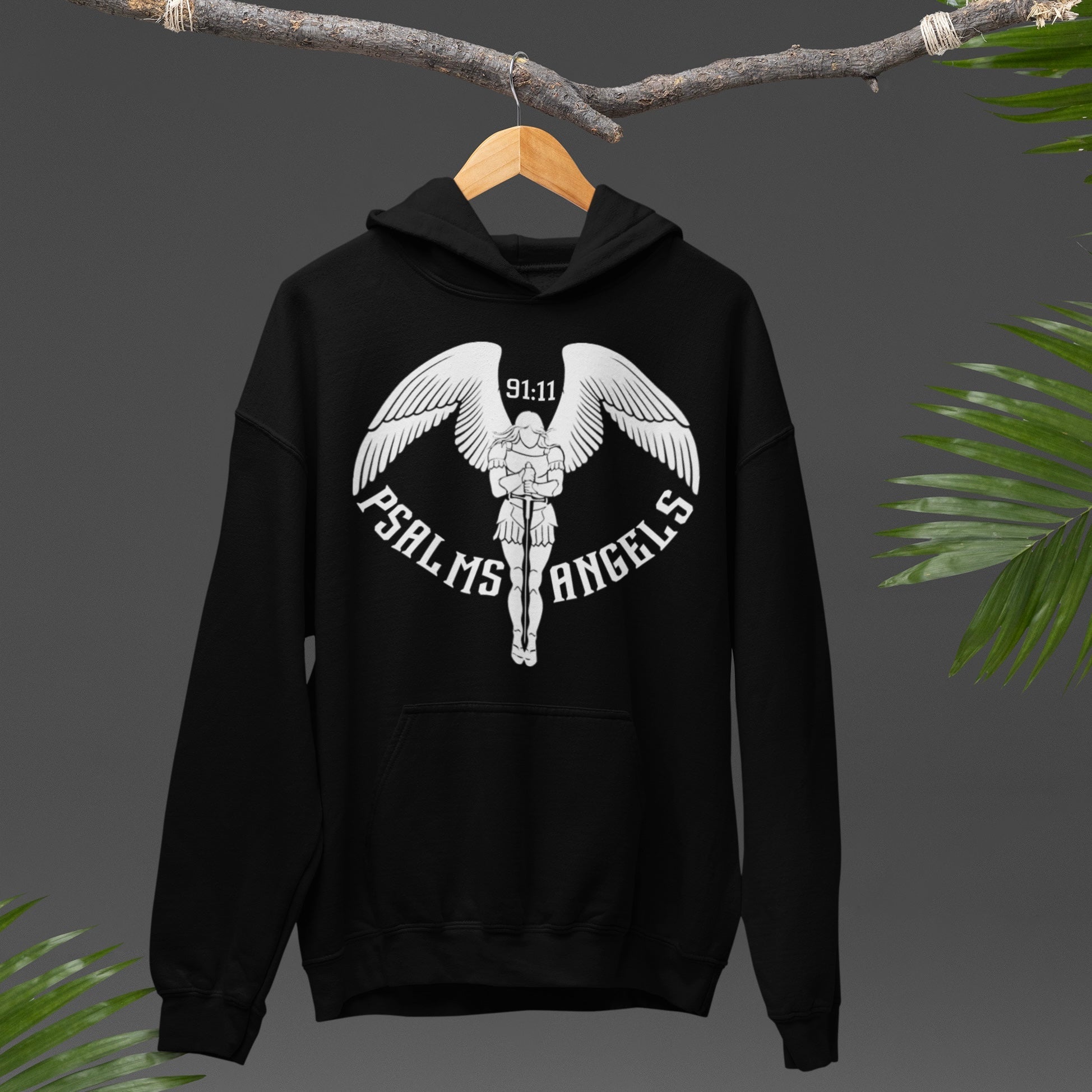 Psalms Angels Unisex Premium Heavyweight 100% Organic Cotton Hoodie - Black Psalms 91.11
