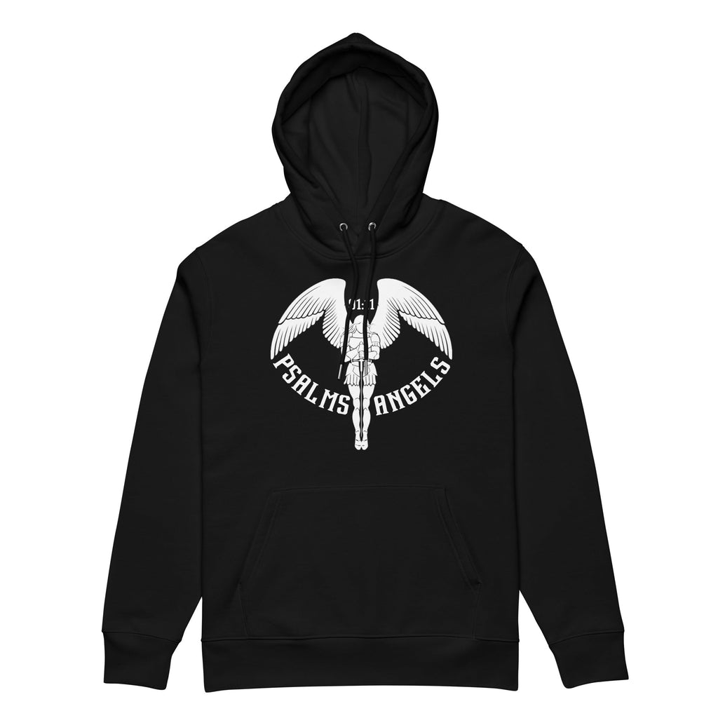 Psalms Angels Unisex Premium Heavyweight 100% Organic Cotton Hoodie - Black Psalms 91.11