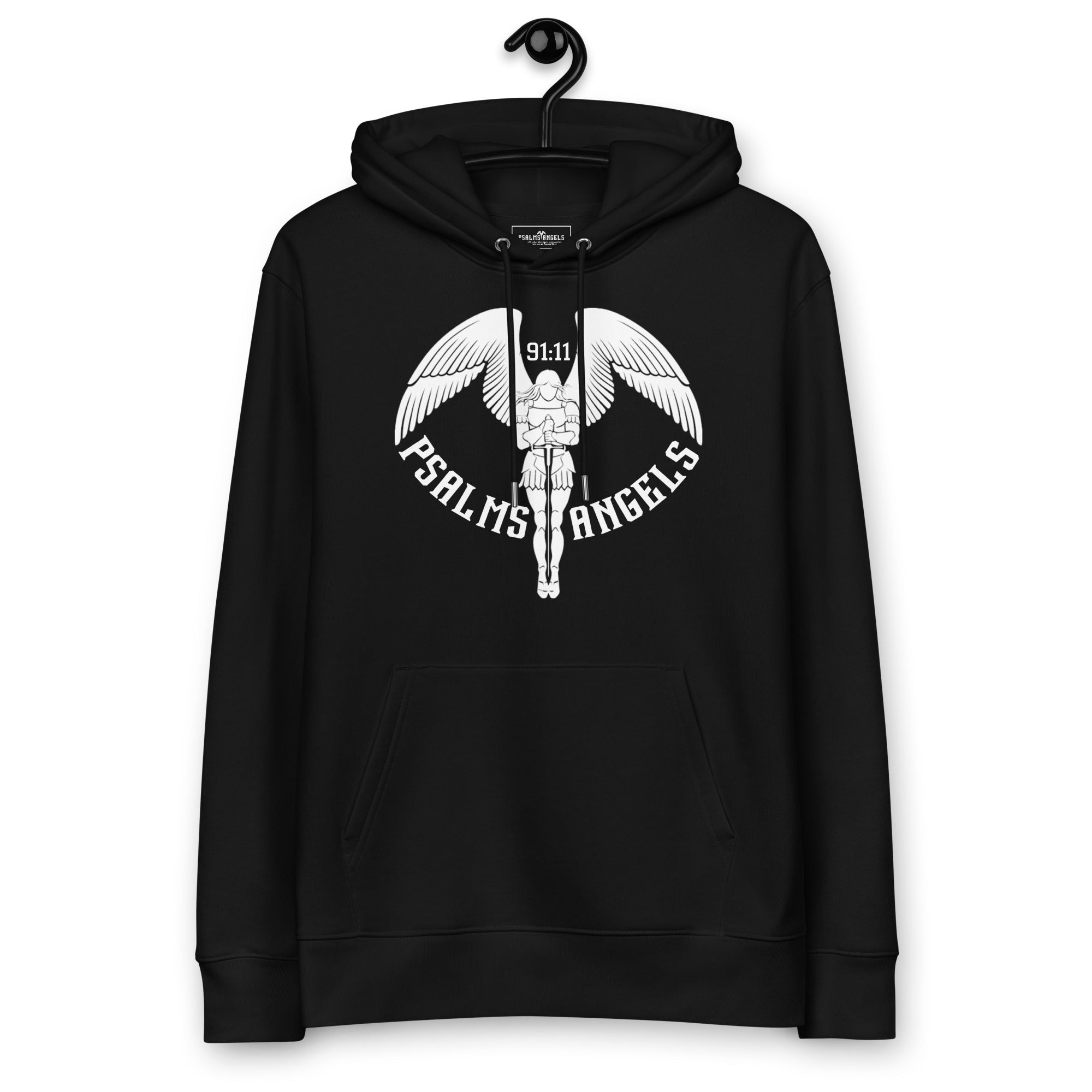 Psalms Angels Unisex Premium Heavyweight 100% Organic Cotton Hoodie - Black Psalms 91.11