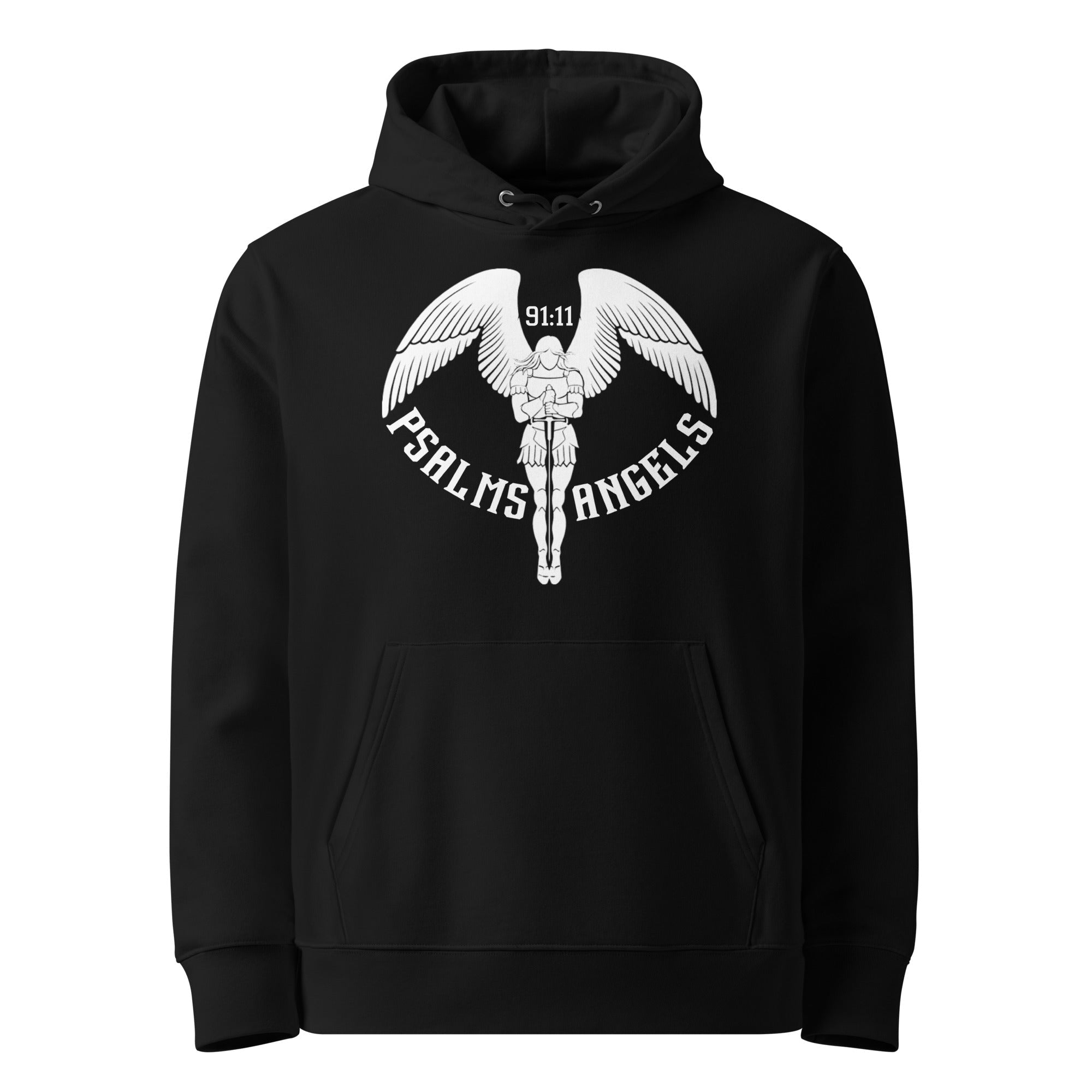 Psalms Angels Unisex Premium Heavyweight 100% Organic Cotton Hoodie - Black Psalms 91.11